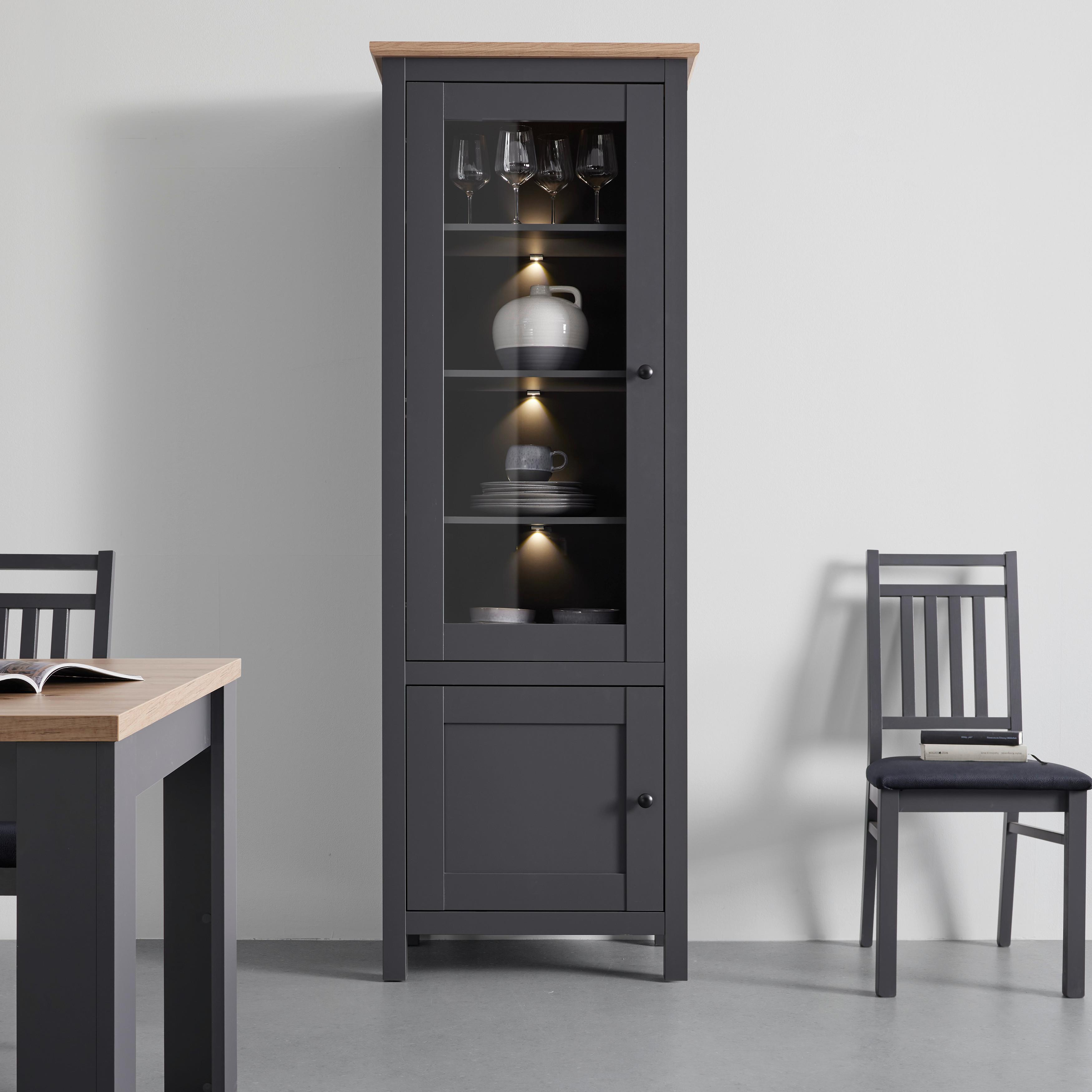 Vitrína CLAUDIO - čierna/grafitová, Modern, drevo/plast (71/203/44cm) - Bessagi Home
