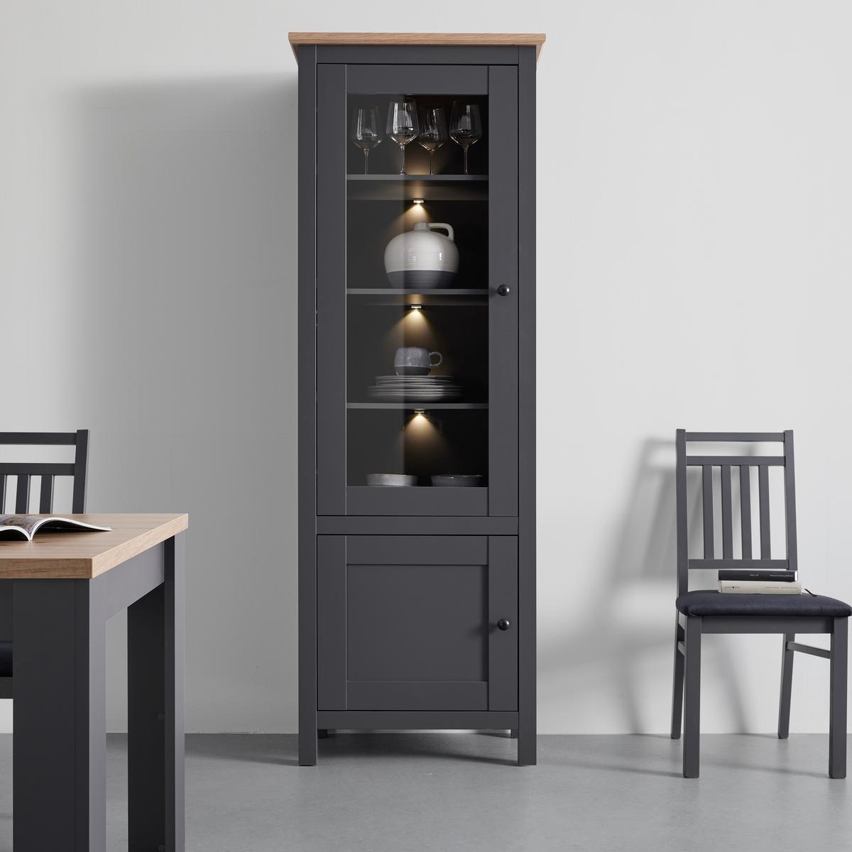 Vitrína CLAUDIO - černá/tmavě šedá, Moderní, dřevo/plast (71/203/44cm) - Bessagi Home