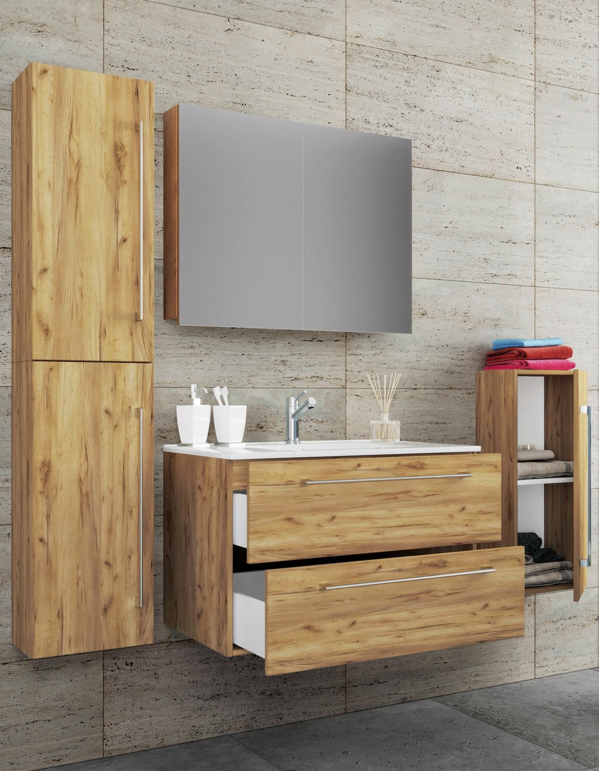 Badezimmer Badinos 5-Teilig Honigeiche B: 146 cm - Honigeiche/Weiß, MODERN, Keramik/Holzwerkstoff (147cm) - MID.YOU