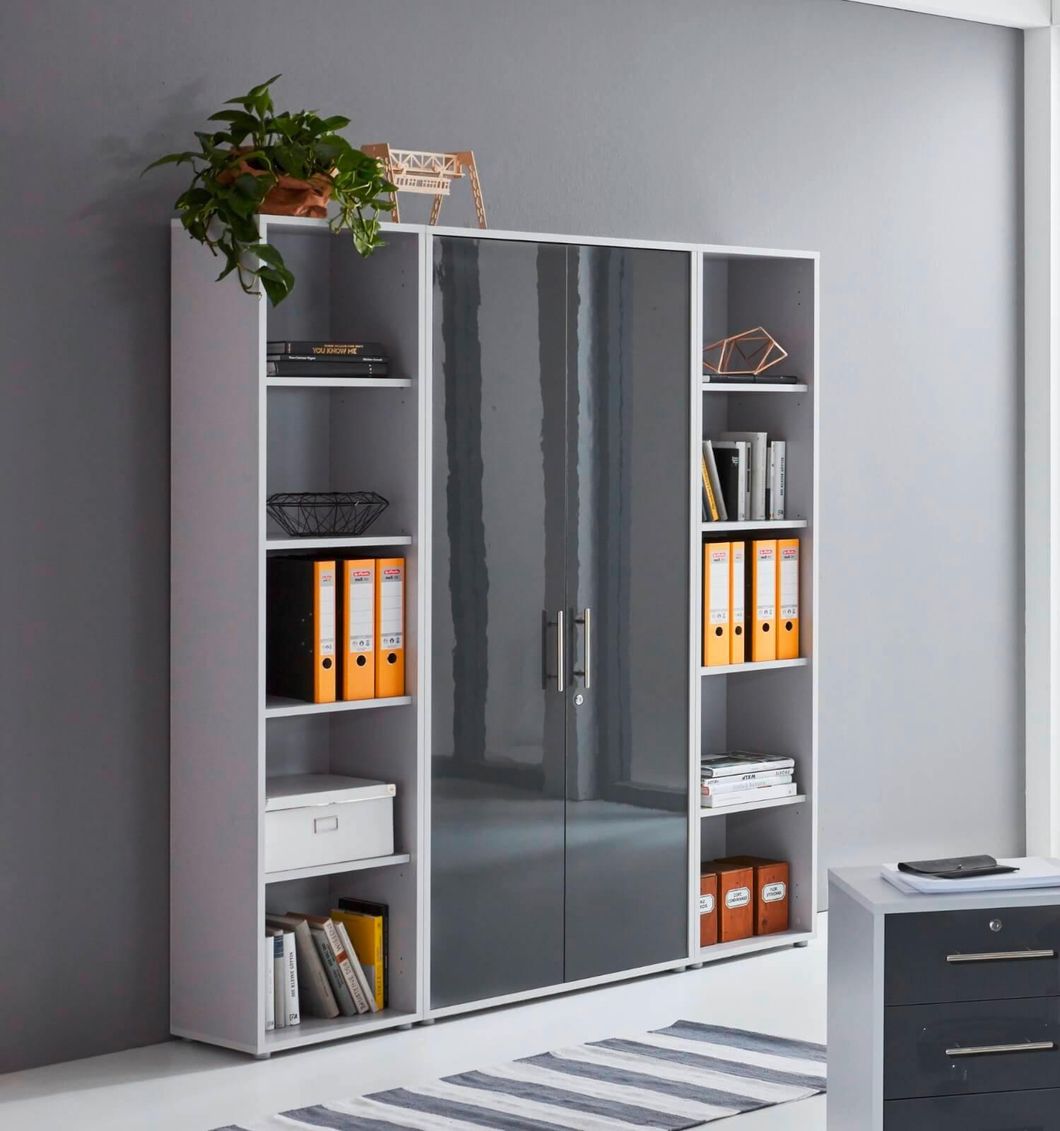 Office Edition B: 173 cm Grau/Anthrazit - Anthrazit Hochglanz/Grau, MODERN, Holzwerkstoff (173/186/33cm) - MID.YOU