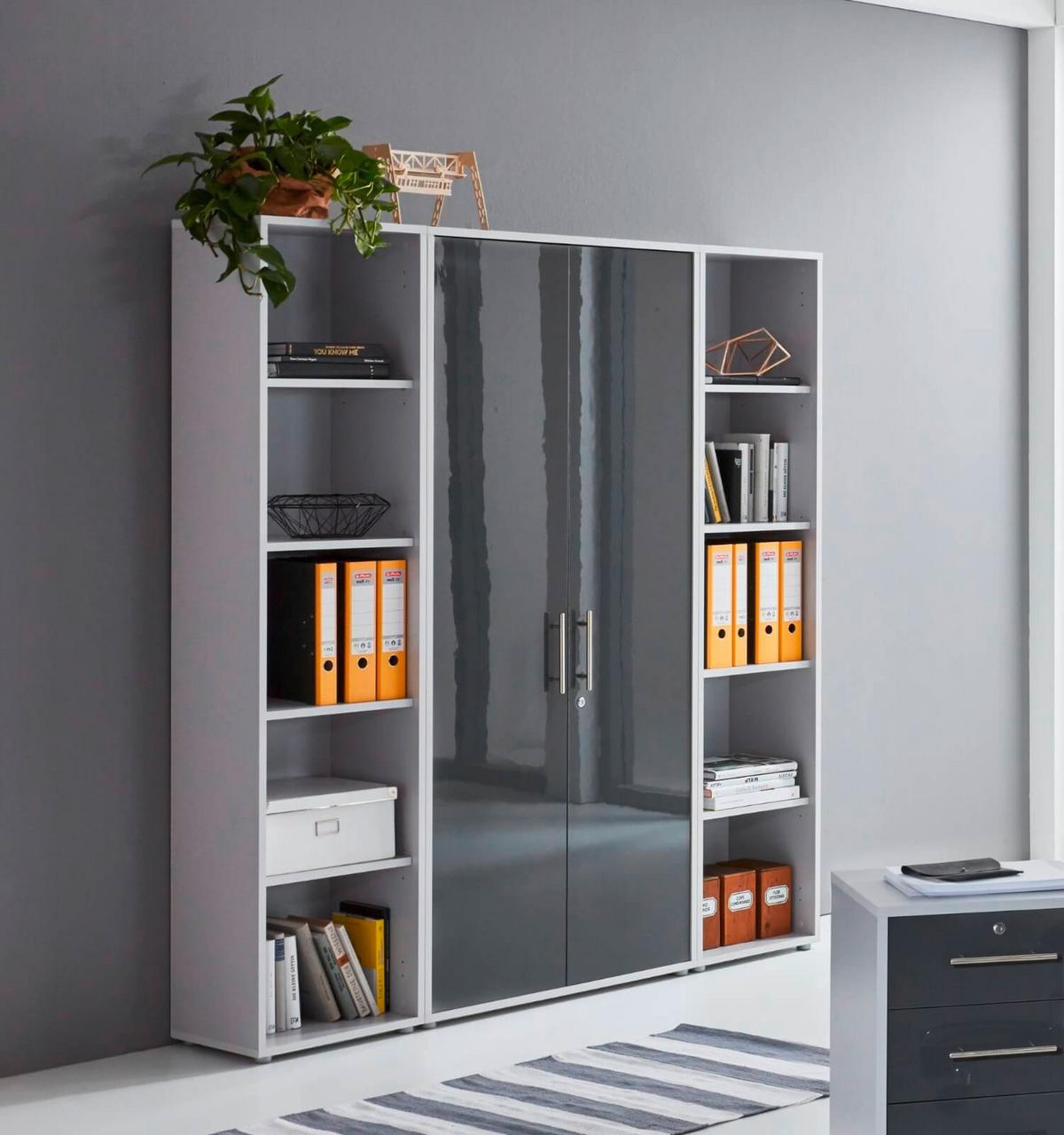 Office Edition B: 173 cm Grau/Anthrazit - Anthrazit Hochglanz/Grau, MODERN, Holzwerkstoff (173/186/33cm) - MID.YOU