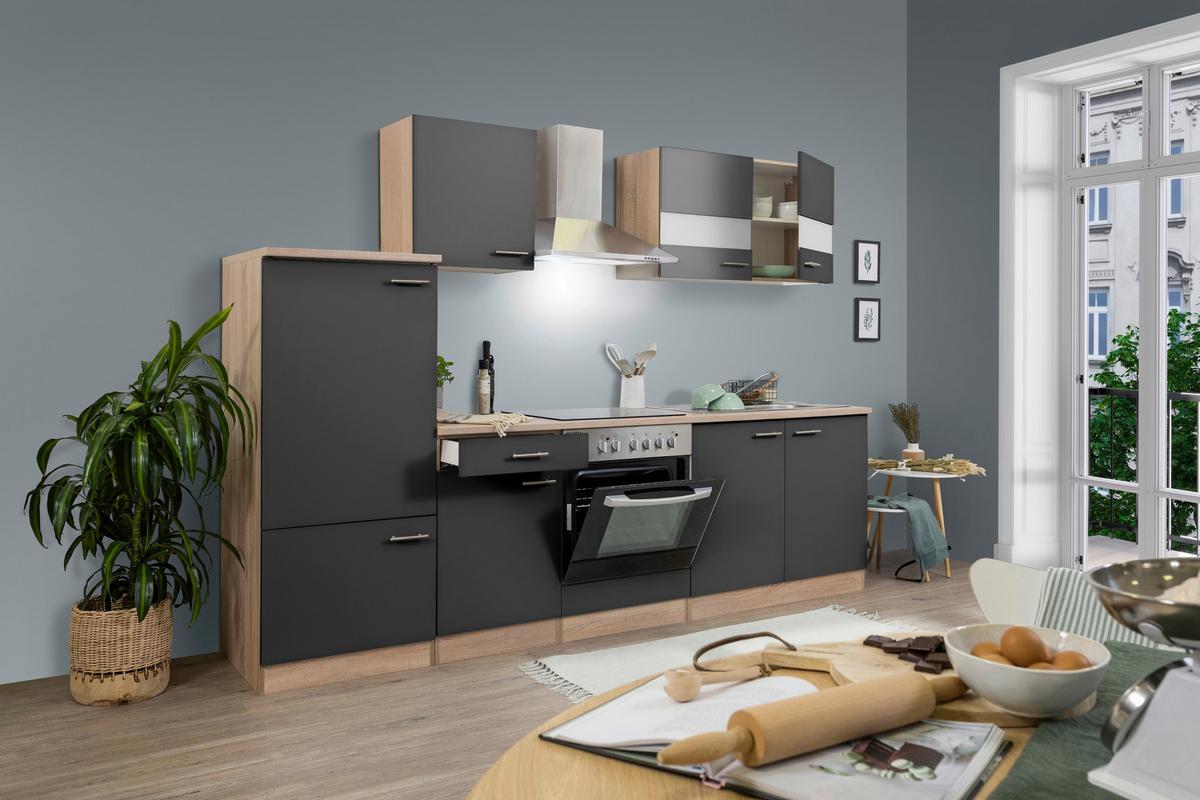 Küchenzeile ohne Geräte B: 270 cm Grau/Eiche Dekor - Eichefarben/Grau, Basics, Holzwerkstoff (270cm) - Respekta