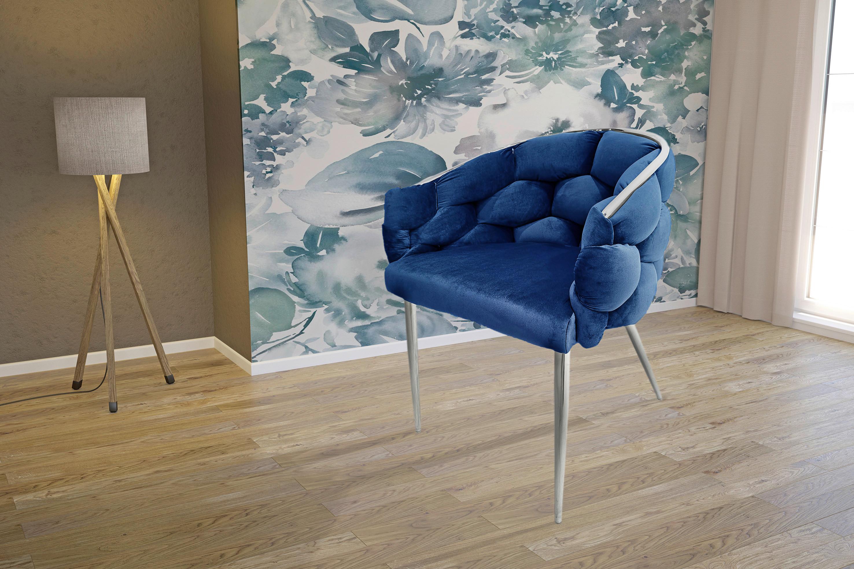 Sada židlí s područkami 2ks/sada - modrá/barvy stříbra, Moderní, kov/textil (65/79/61cm) - MID.YOU