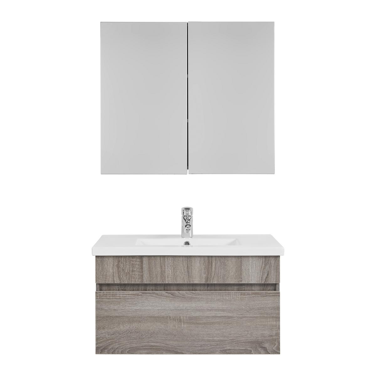 Skrinka s umývadlom ISLA - číra/sivá, Modern, keramika/sklo (80/70/47/70/47/13cm) - Livetastic