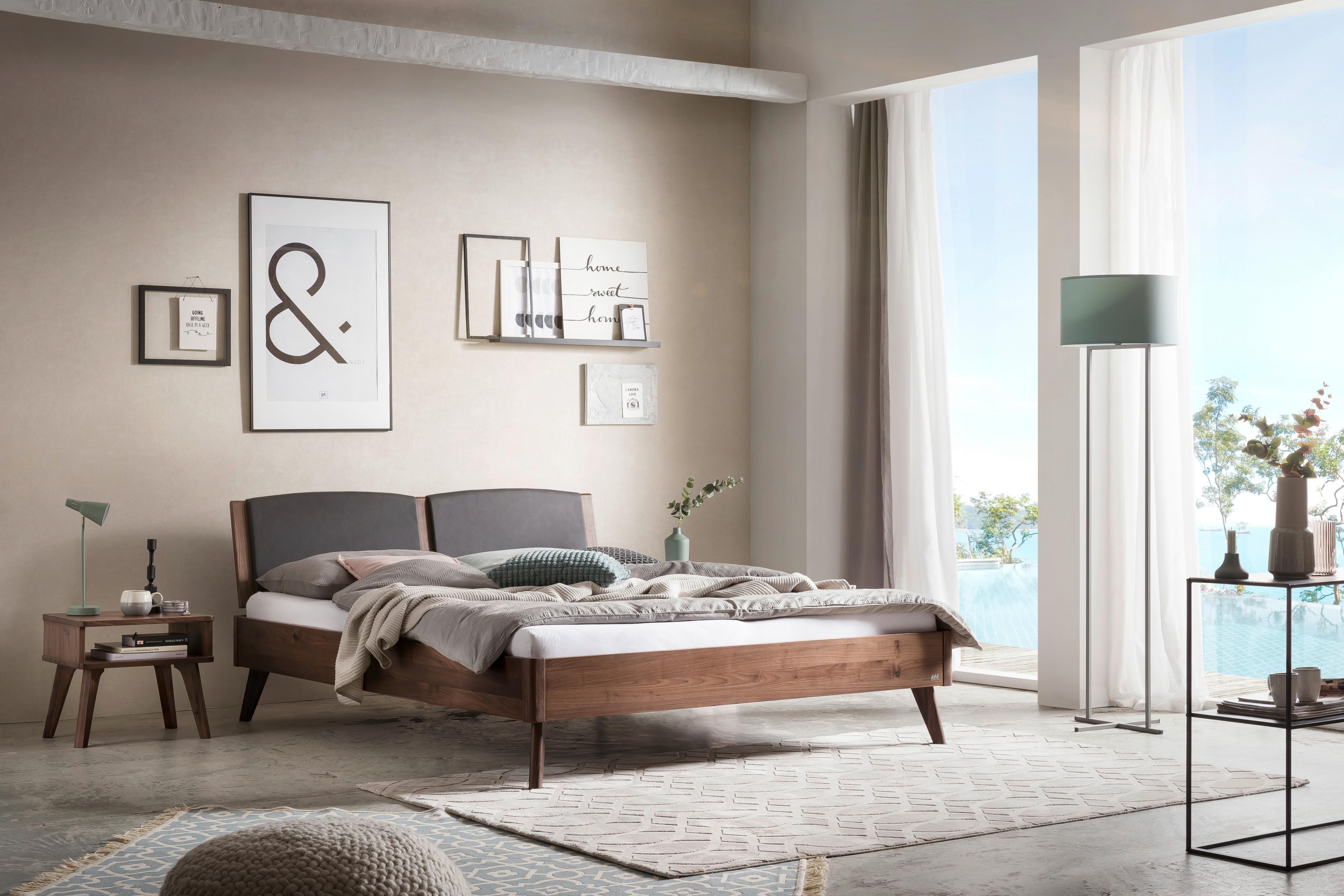 Bett Mareto Nussbaumfarben 140x200 Cm - Dunkelgrau/Nussbaumfarben, KONVENTIONELL, Holz/Textil (140/200cm) - Hasena