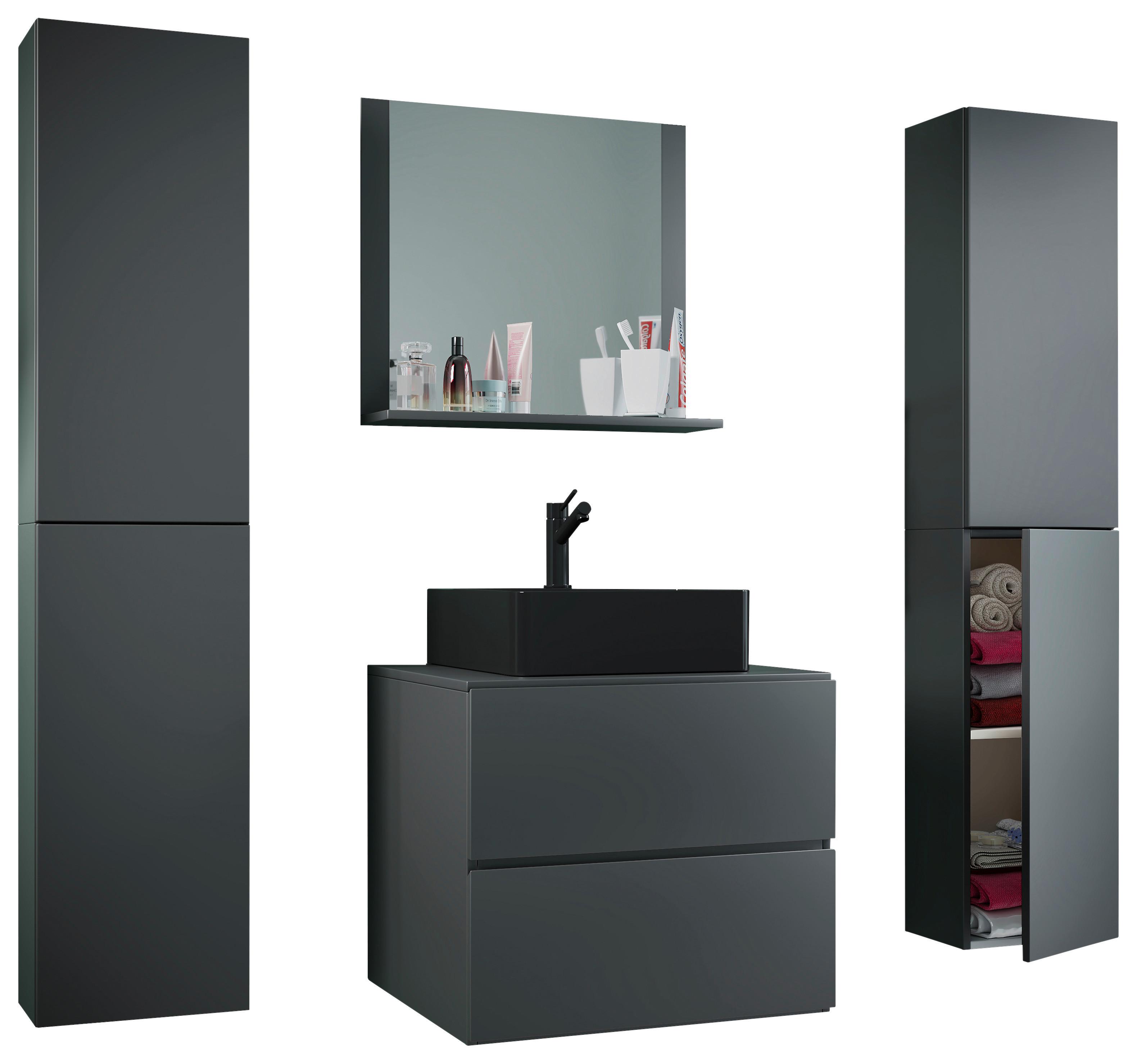 Badmöbel-Set 5-Tlg. Lendas B: 127 cm Anthrazit Dekor - Anthrazit/Schwarz, MODERN, Glas/Keramik (127cm) - MID.YOU