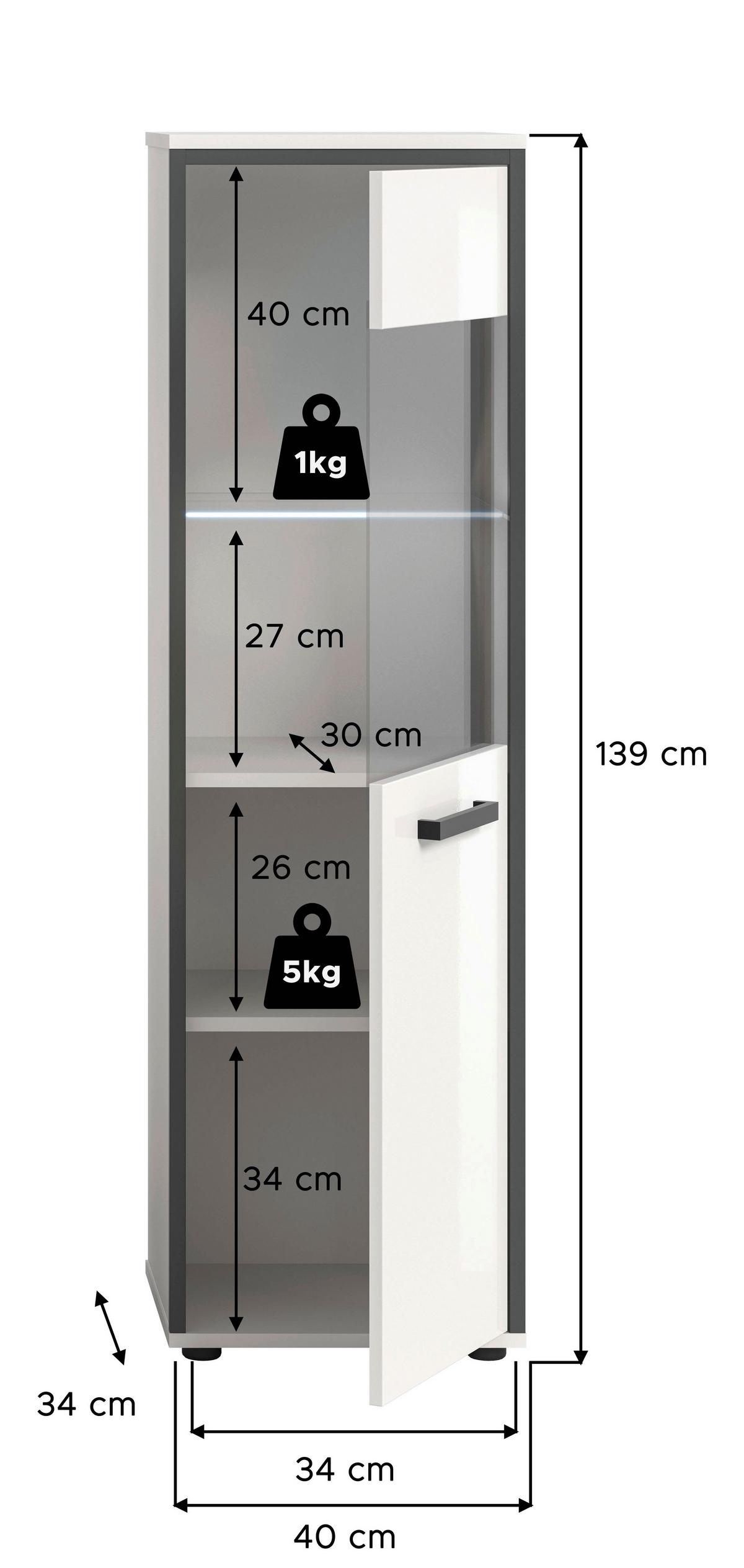 Midischrank Kojak, Weiß Hochglanz B: 40 Cm - Weiß Hochglanz/Schwarz, MODERN, Holzwerkstoff (40/139/34cm) - MID.YOU