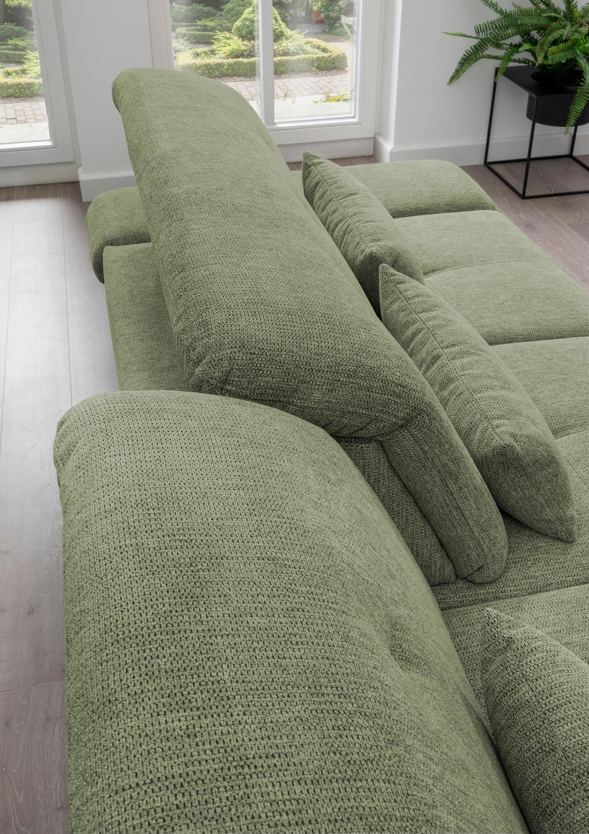 Ecksofa Mit Schlaffunktion Dalida Grün Chenille - Chromfarben/Grün, Design, Textil (196/300cm) - Livetastic