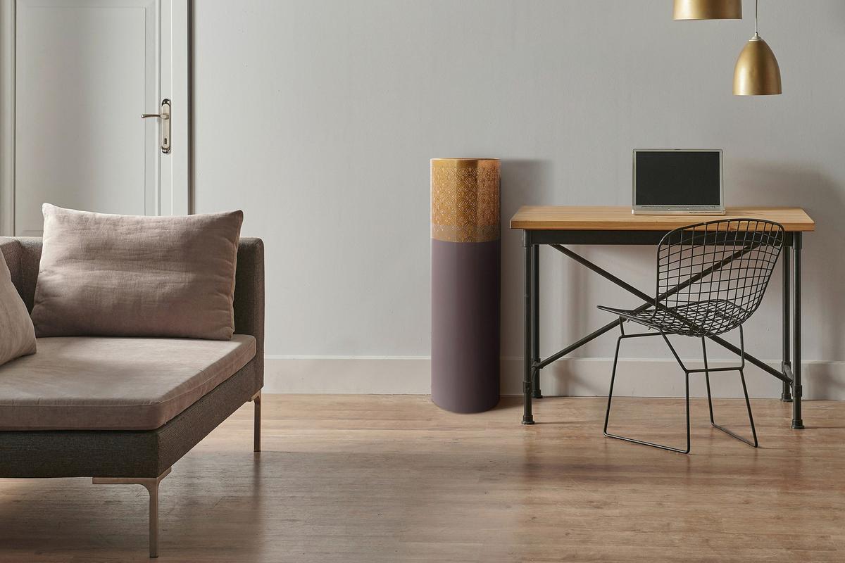 Bodenvase Art Deco Lila Goldfarben, D: 25 cm - Lila/Goldfarben, Trend, Metall (25/90cm) - Kayoom