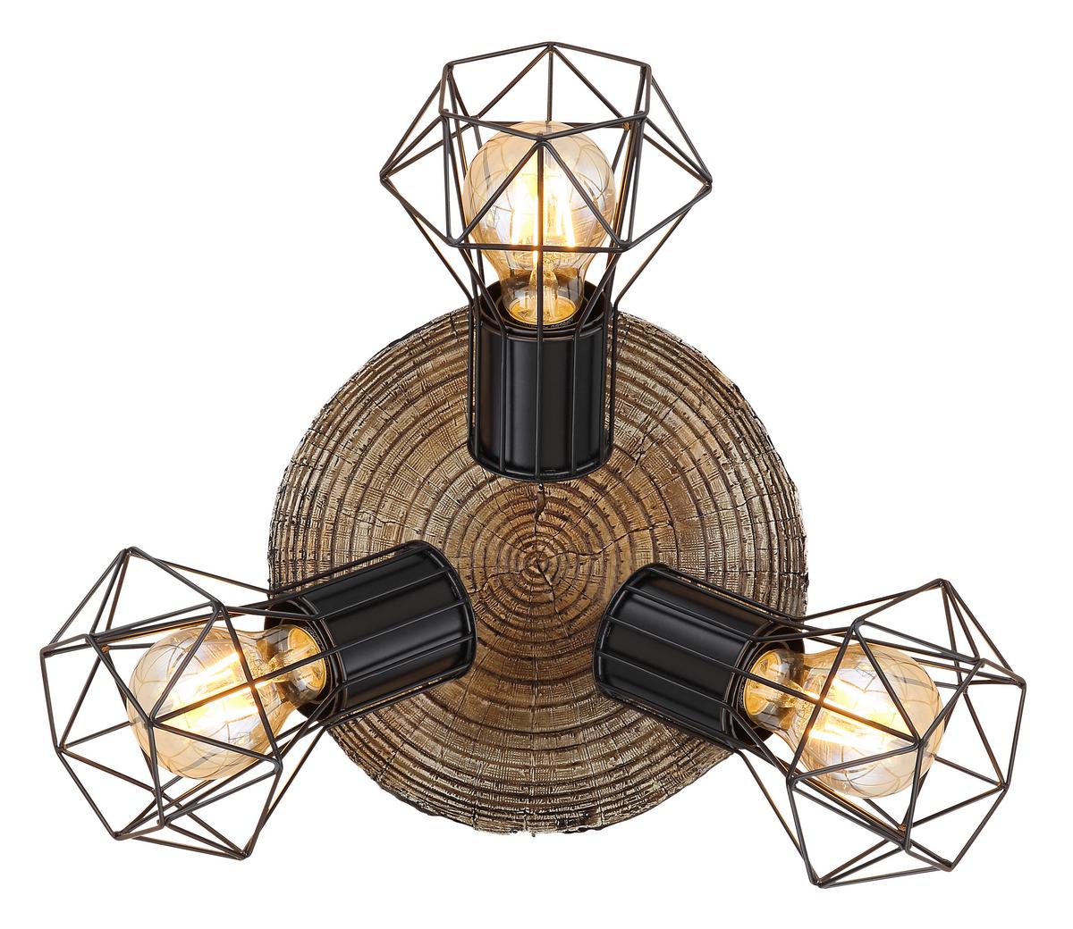 Strahler 3-Flammig verstellbar Ø 30 cm - Schwarz/Naturfarben, KONVENTIONELL, Kunststoff/Metall (30/30cm) - Globo