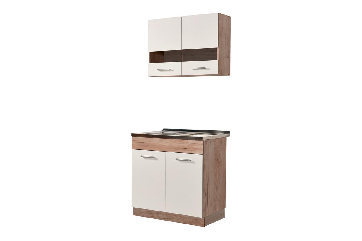 Konyhablokk Dalila 80/206 Cm - szürke tölgy/fehér, Basics, faalapú anyag (80/206,5/51,5cm)