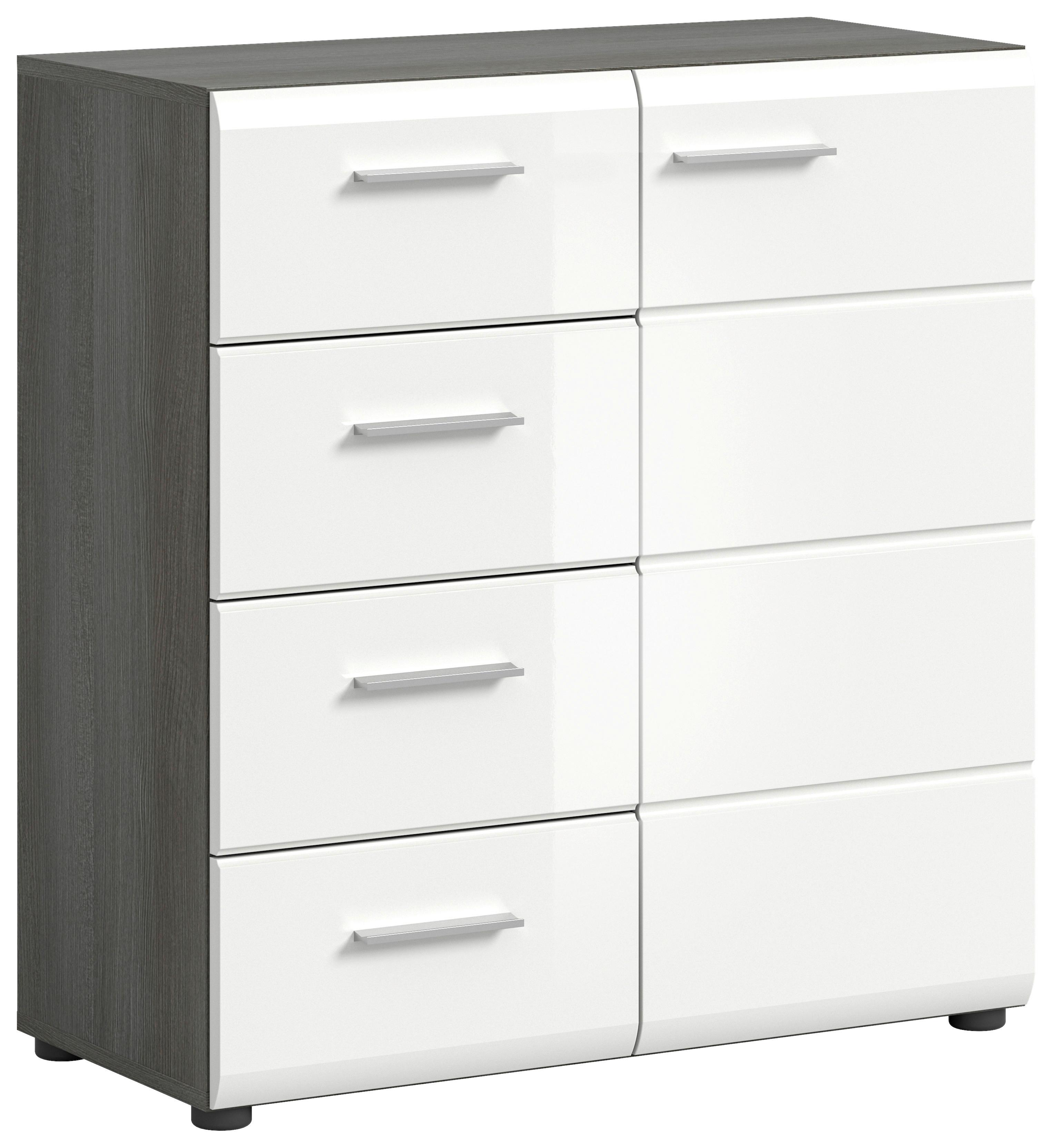Kommode 80 cm Salsa, Rauchsilberfarben - Weiß Hochglanz/Silberfarben, Design, Holzwerkstoff (80/85/37cm) - MID.YOU