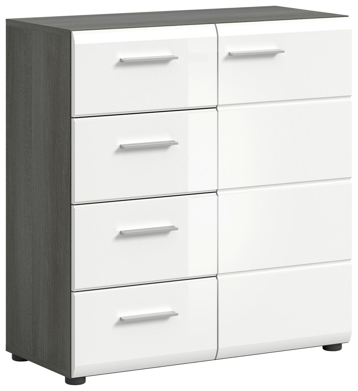 Kommode 80 Cm Salsa, Rauchsilberfarben - Weiß Hochglanz/Silberfarben, Design, Holzwerkstoff (80/85/37cm) - MID.YOU