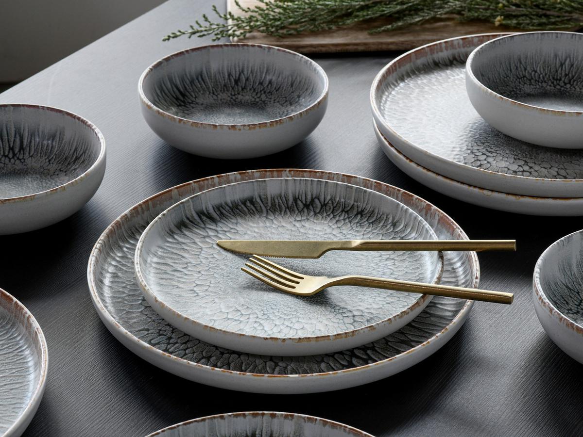 Jídelní souprava 12-dílná - světle šedá, Trend, keramika (42/40/36,5cm) - Creatable