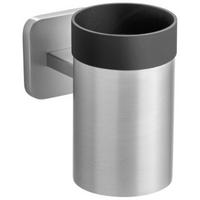 Zahnputzbecherhalter Porto Matt Wandmontage - Edelstahlfarben/Schwarz, MODERN, Kunststoff/Metall (6,5/11/10,5cm) - Wenko