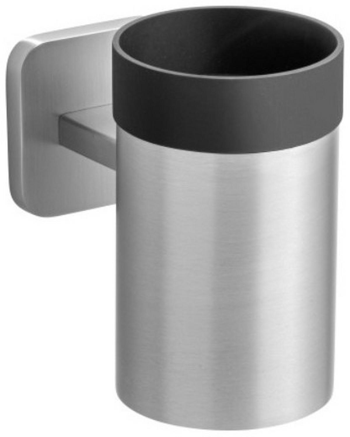 Zahnputzbecherhalter Porto Matt Wandmontage - Edelstahlfarben/Schwarz, MODERN, Kunststoff/Metall (6,5/11/10,5cm) - Wenko