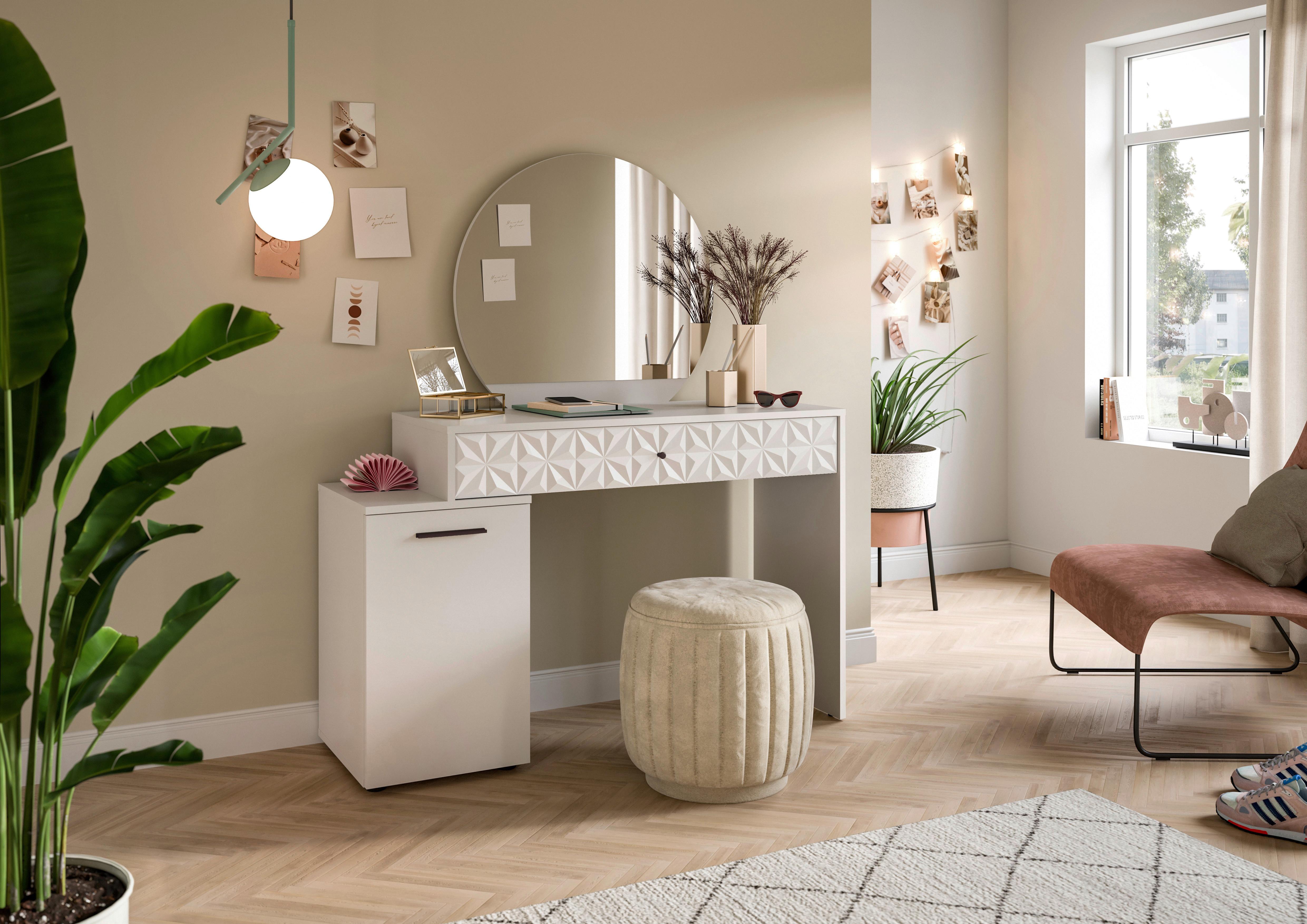 TOALETNÝ STOLÍK PRISMA - biela/biela s vysokým leskom, Design, kompozitné drevo/plast (117/42/138cm) - MID.YOU