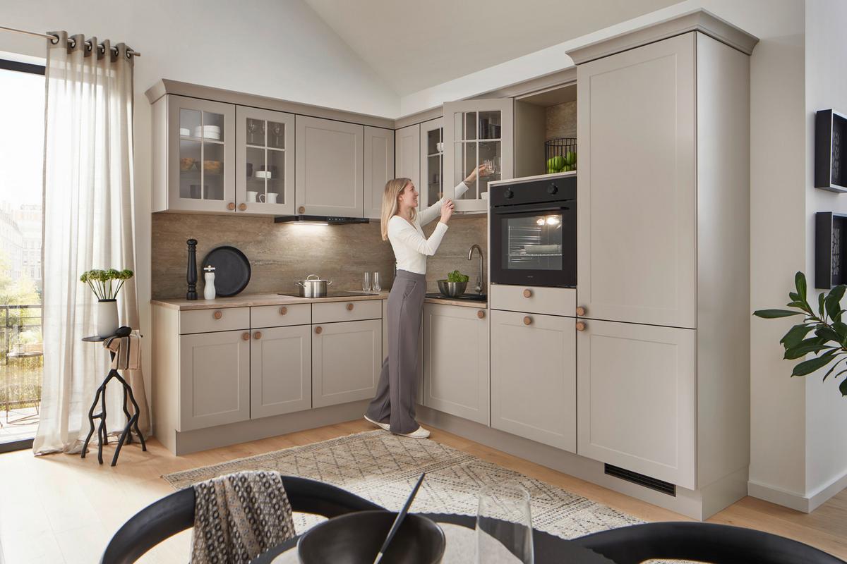 ECKKÜCHE IP 4250 - Hellgrau/Braun, ROMANTIK / LANDHAUS, Holzwerkstoff (215/276,6cm) - Impuls