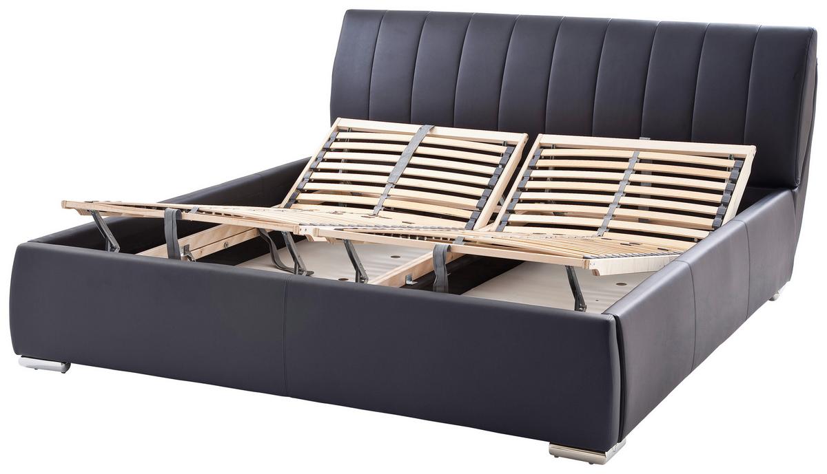 Polsterbett mit Bettkasten + Lattenrost 180x200 cm Bern - Chromfarben/Schwarz, Design, Holz/Textil (180/200cm) - Livetastic