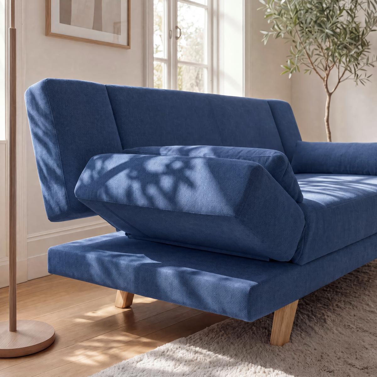 Pohovka FUNKY modrá - modrá/prírodná farba, Modern, drevo/textil (183/73/79cm) - Bessagi Home