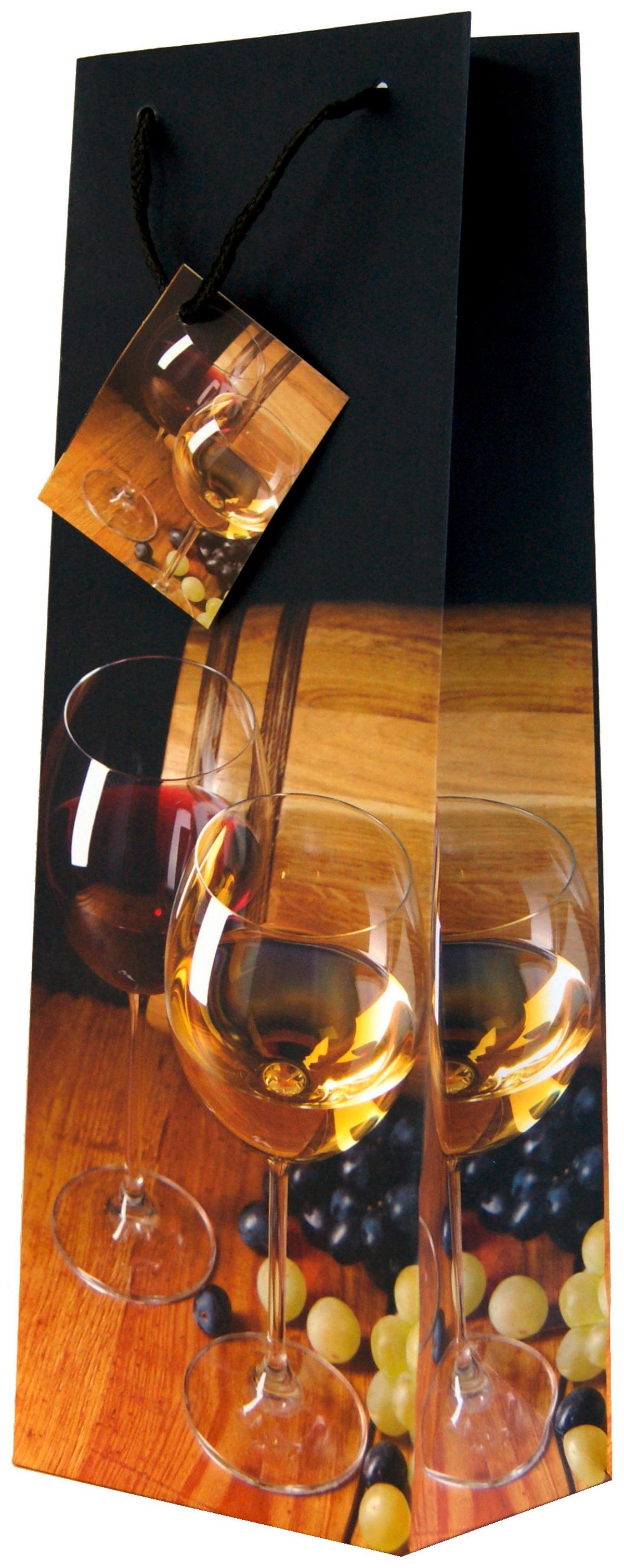Geschenktasche Weinmotive Karton 13x36 cm mit Tragegriff - Rotbraun/Schwarz, Basics, Karton (13/36/9cm)