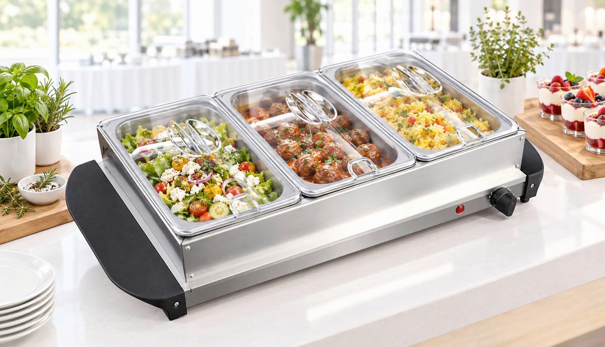 CHAFING-DISH 3 Behälter, 4,32 Liter - Silberfarben/Schwarz, Trend, Kunststoff/Metall (54,7/26,3/13,4cm)