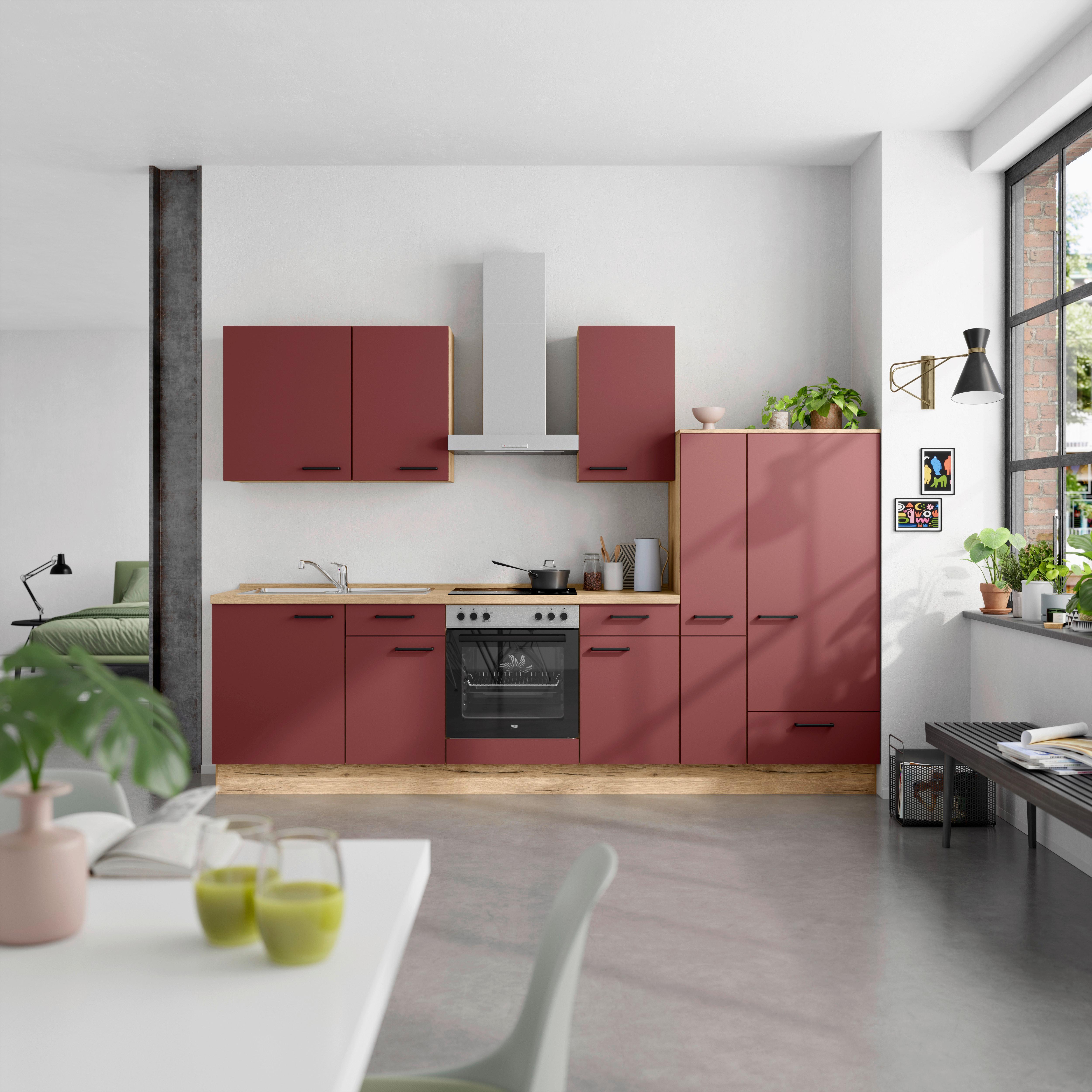 Küchenleerblock Easytouch Low-Line, L7 Rechts - Eichefarben/Rot, MODERN, Holzwerkstoff (300cm) - Nobilia