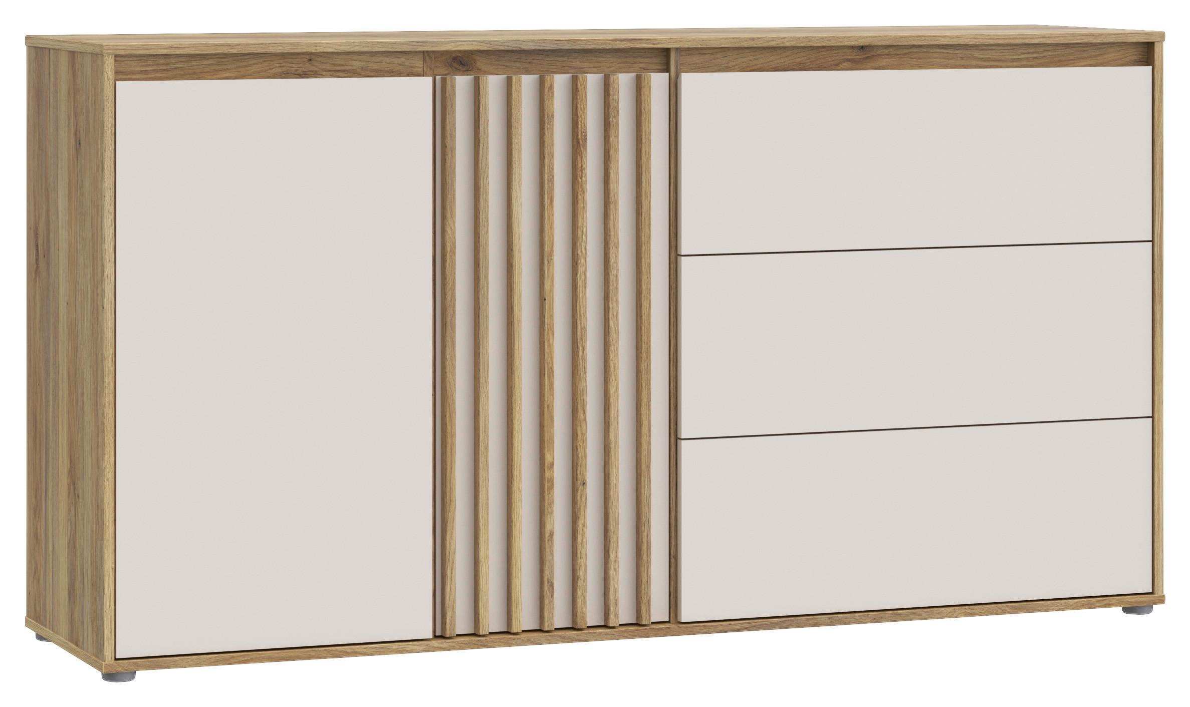 Komód Eliston - tölgyfa színű/homokszínű, Natur, műanyag/faalapú anyag (159,3/84,9/41,5cm) - Modern Living