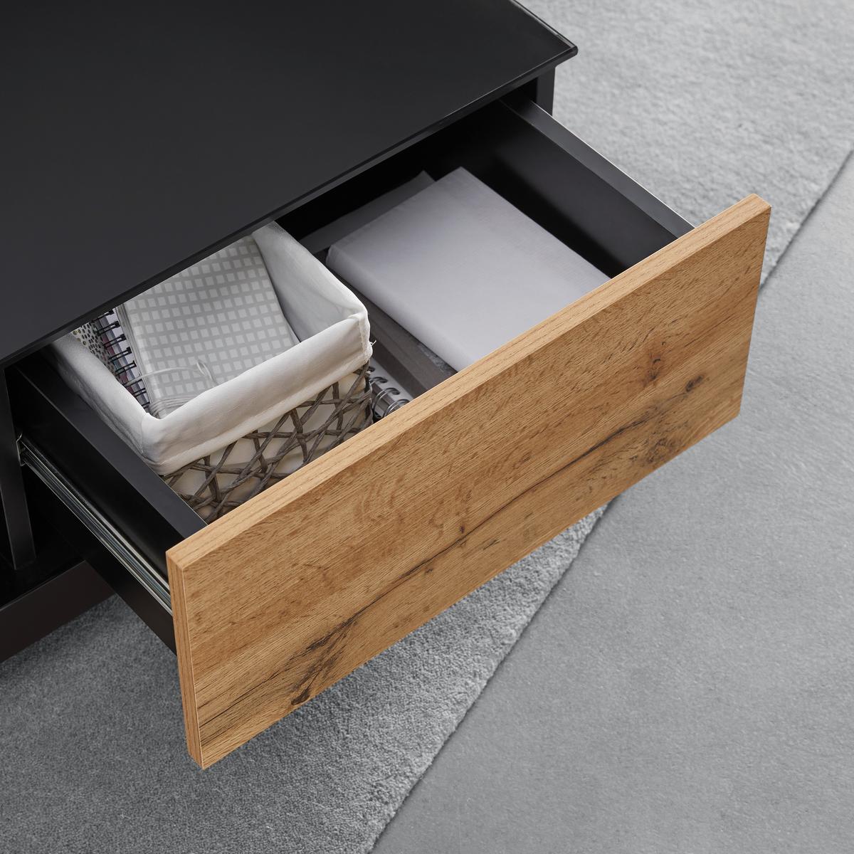 Konferenčný stolík NEVIO - čierna/farba duba, Modern, sklo (85/85/30cm) - Bessagi Home