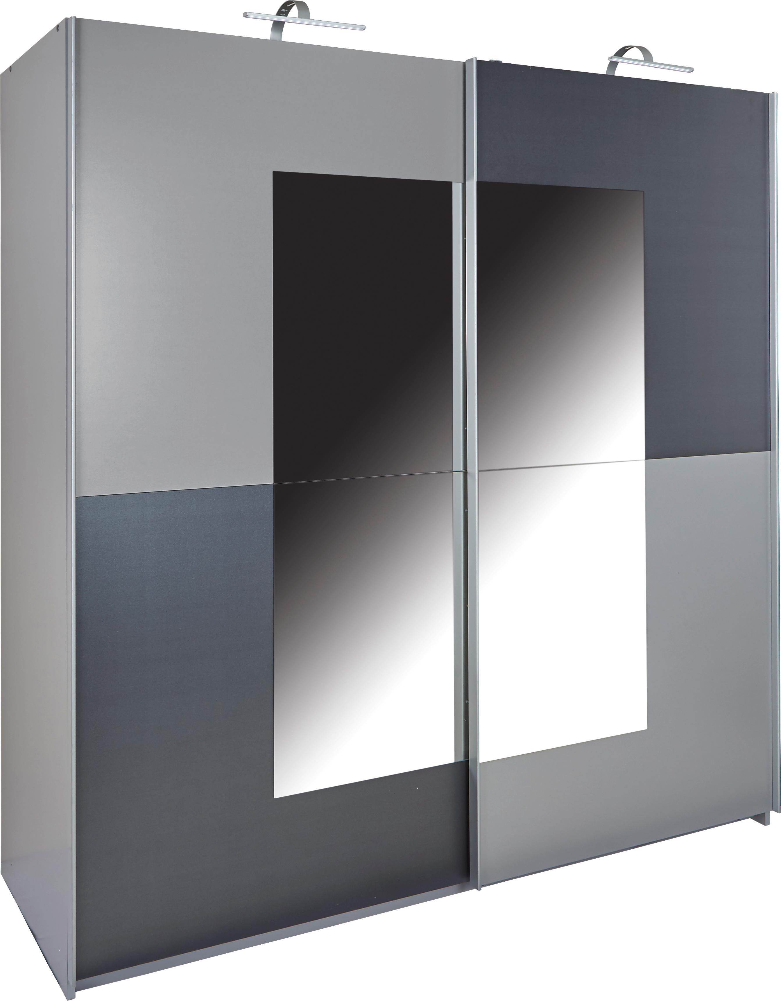 Tolóajtós Szekrény Taifun - Grafitszürke/Alu, romantikus/Landhaus, Faalapú anyag (180/198/64cm)