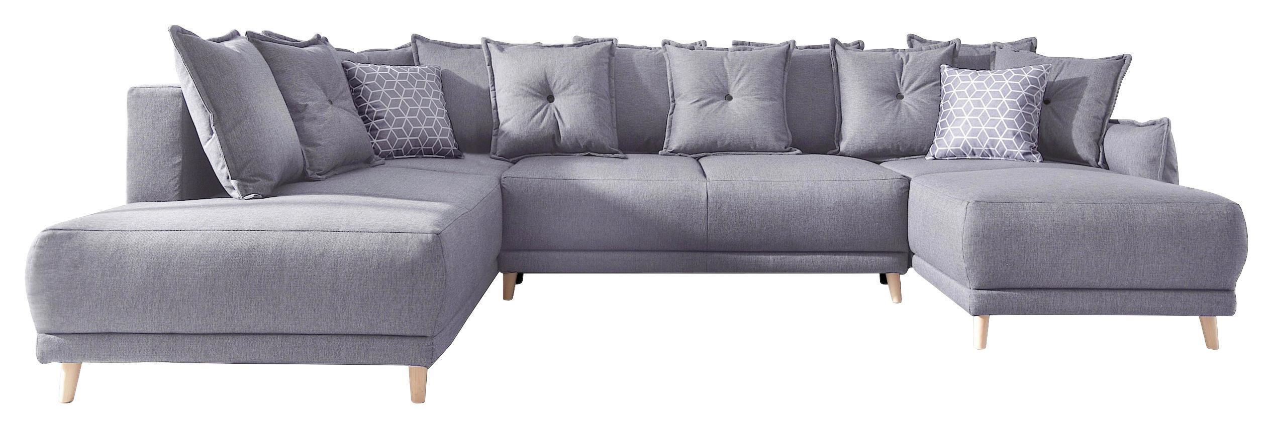 Rozkládací Gauč Ve Tvaru U Lazy Lukka Světle Šedý - barvy borovice/světle šedá, Basics, dřevo/textil (200/312/155cm) - MID.YOU
