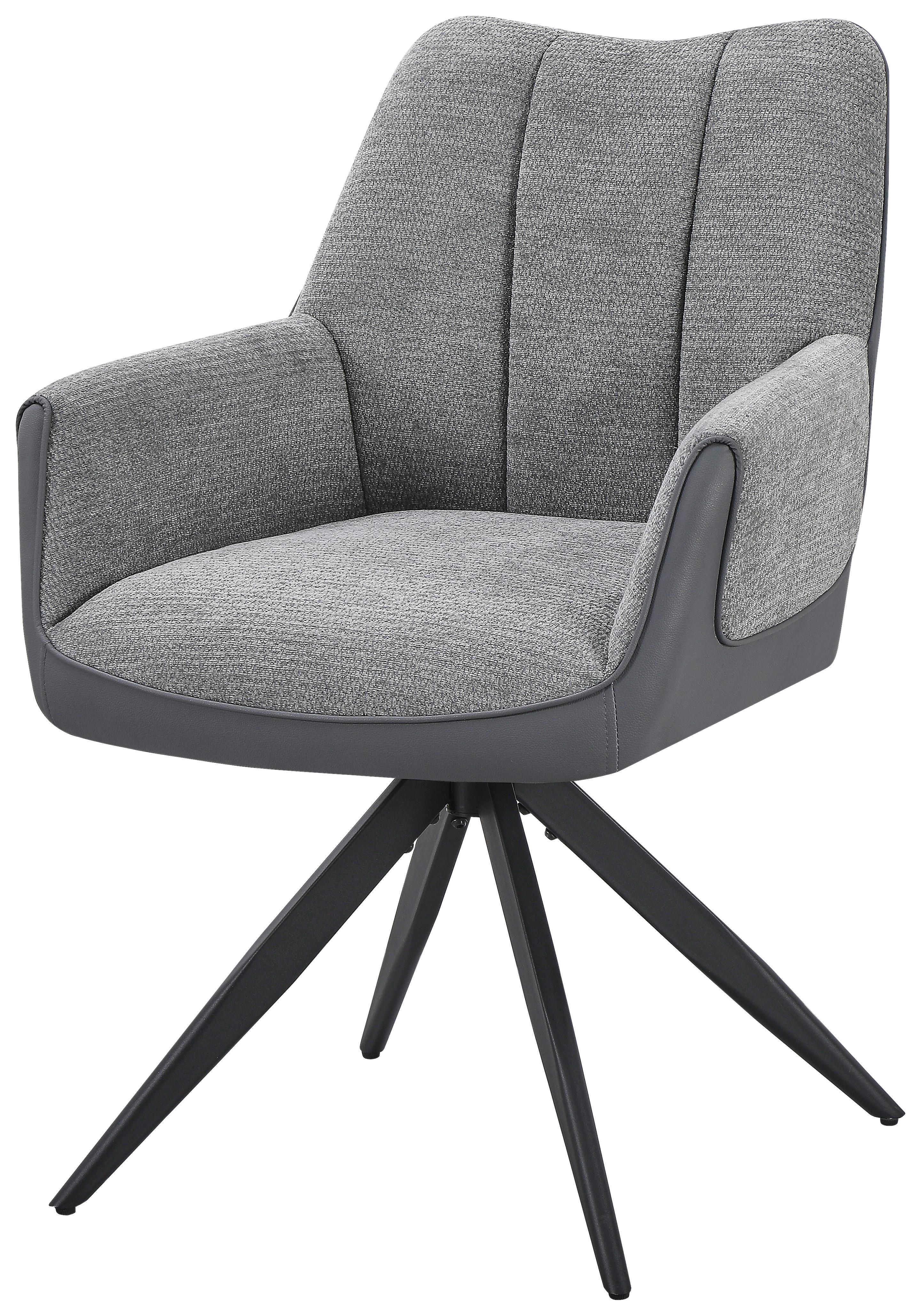 Armlehnstuhl Caro Chenille grau, B: 66cm - Schwarz/Grau, Trend, Textil/Metall (66/87/62cm)