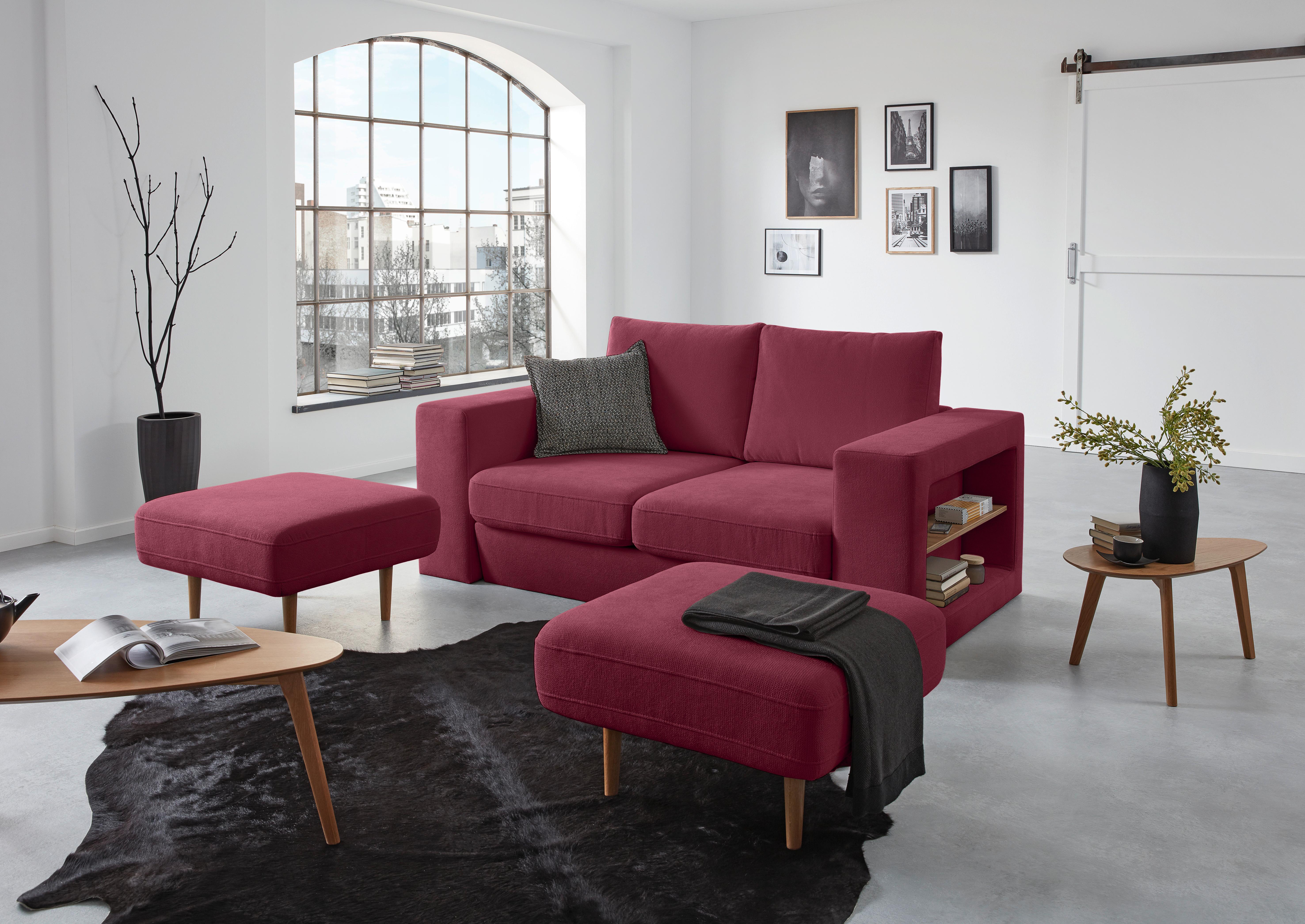 3-sitzer-sofa Looks V-2 Rot - Eichefarben/Beere, Design, Textil (212/96/107cm) - LOOKS by W.Joop
