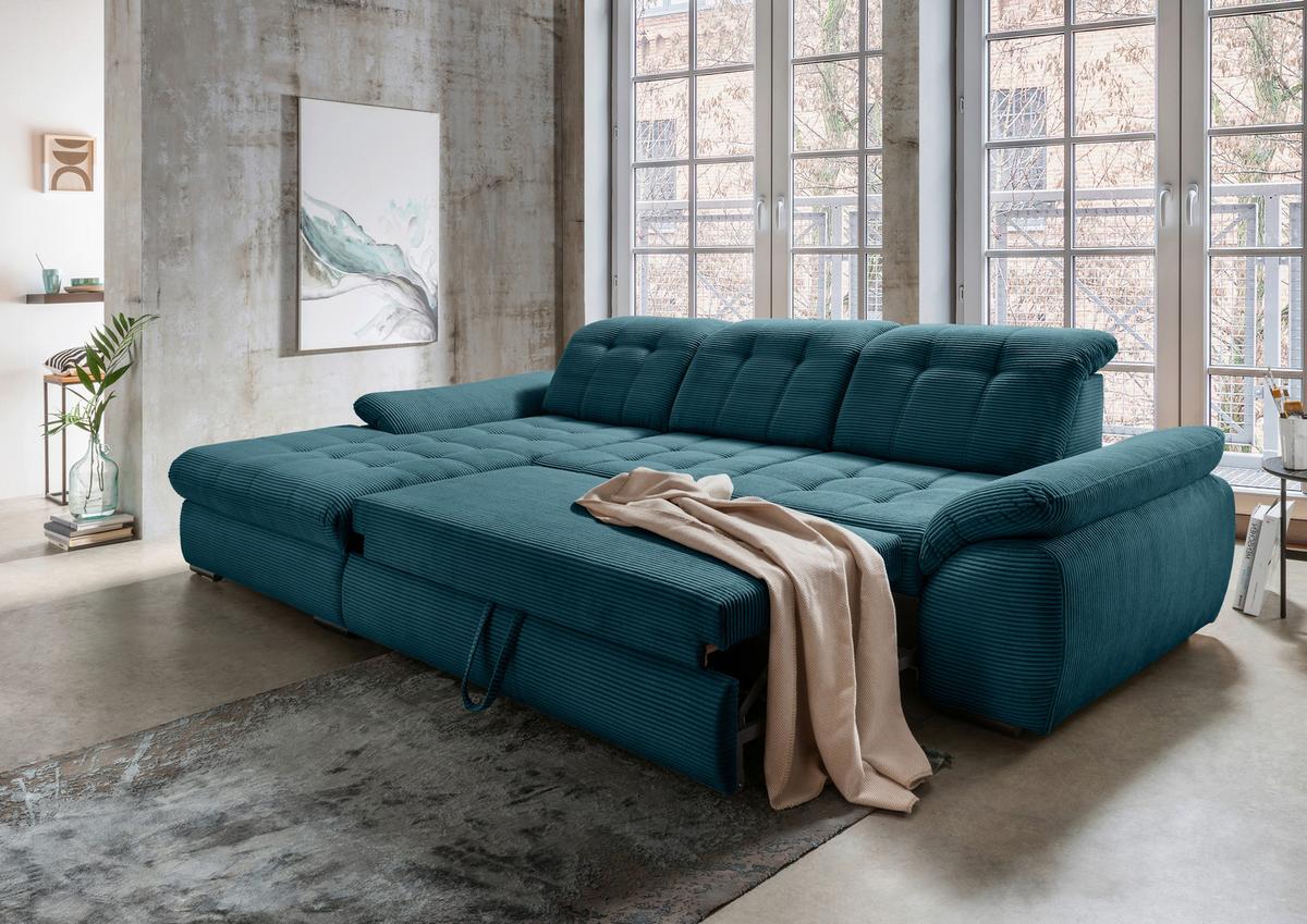Ecksofa mit Bettkasten Rigatti Petrol S: 184x314 cm - Petrol/Schwarz, MODERN, Textil (184/314cm) - Livetastic