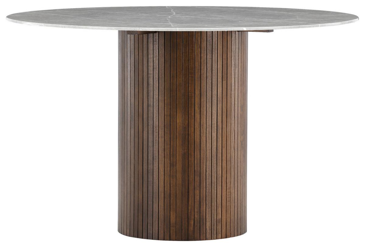 Esstisch Härön - Dunkelgrau/Braun, Design, Glas/Holz (120/120/74cm) - Livetastic