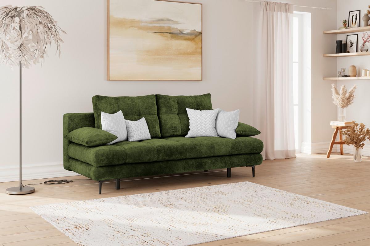 Schlafsofa Perla Olivgrün B: 203 cm - Schwarz/Olivgrün, KONVENTIONELL, Textil (203/94/96cm)