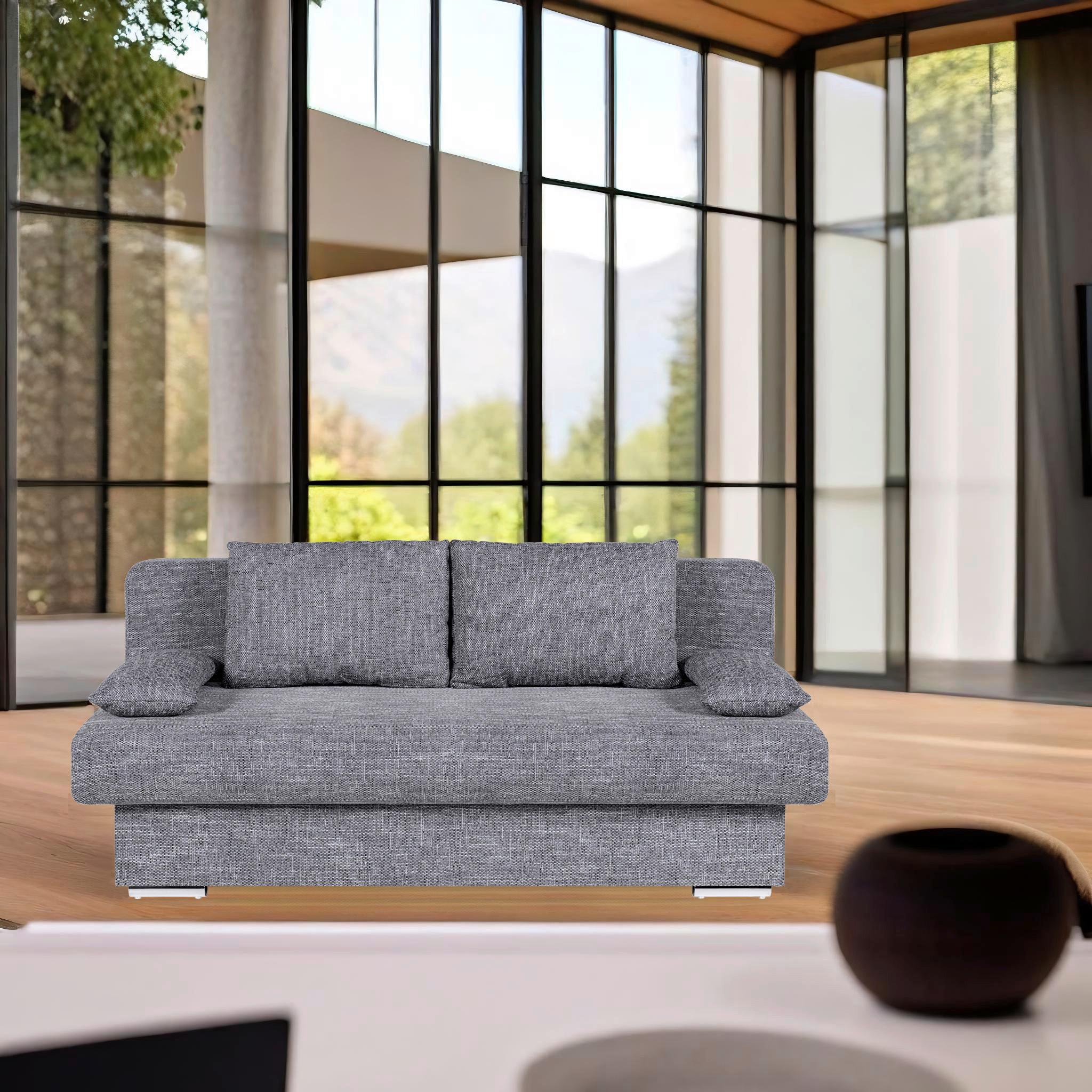 Rozkládací pohovka BORA, šedá, s úložným prostorem - šedá/černá, Design, kompozitní dřevo/textil (193/85/86cm) - P & B