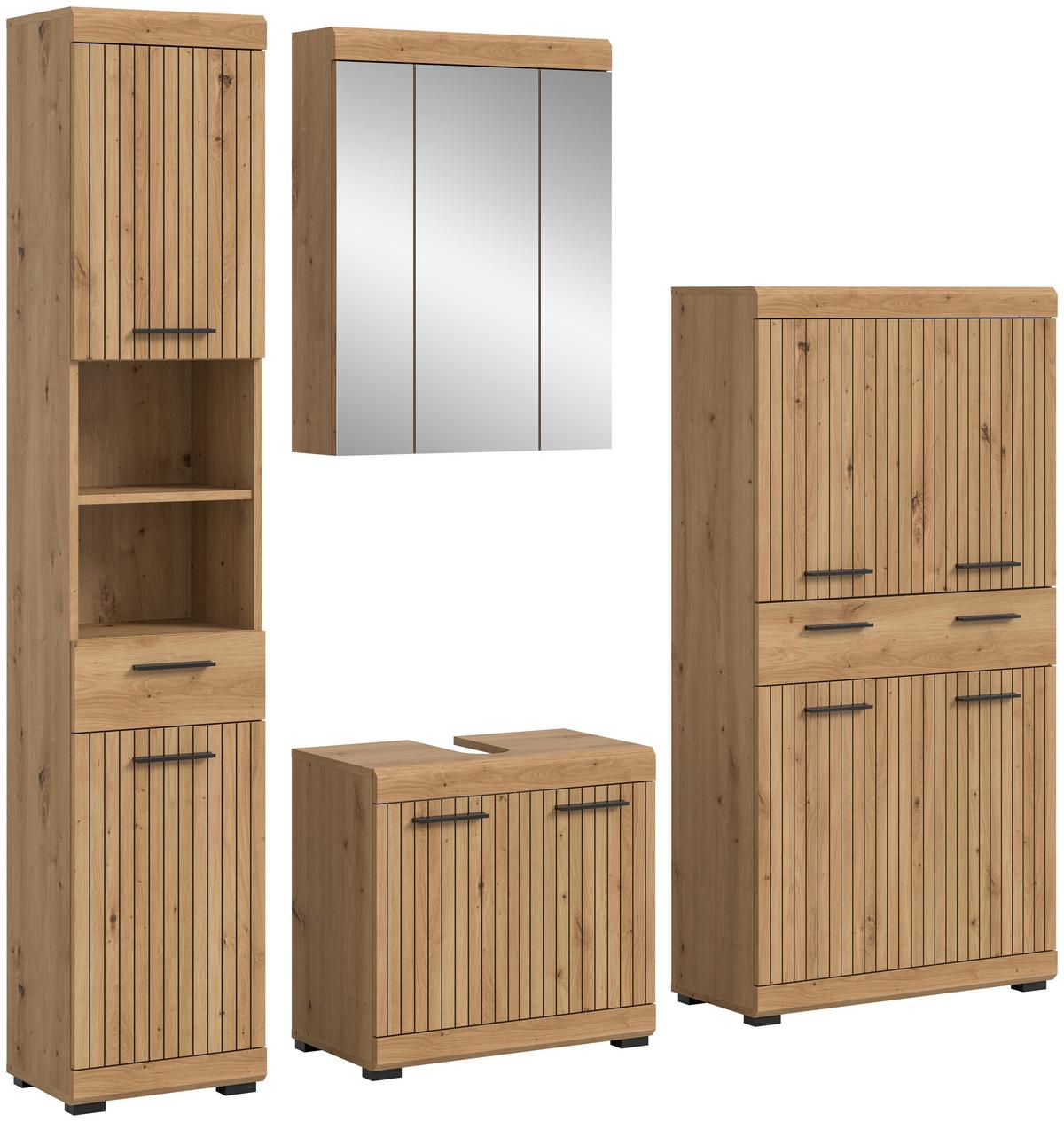 Badezimmer Scout Eiche Artisan Dekor B: 171cm - Schwarz/Eiche Artisan, Trend, Glas/Holzwerkstoff (171cm) - MID.YOU