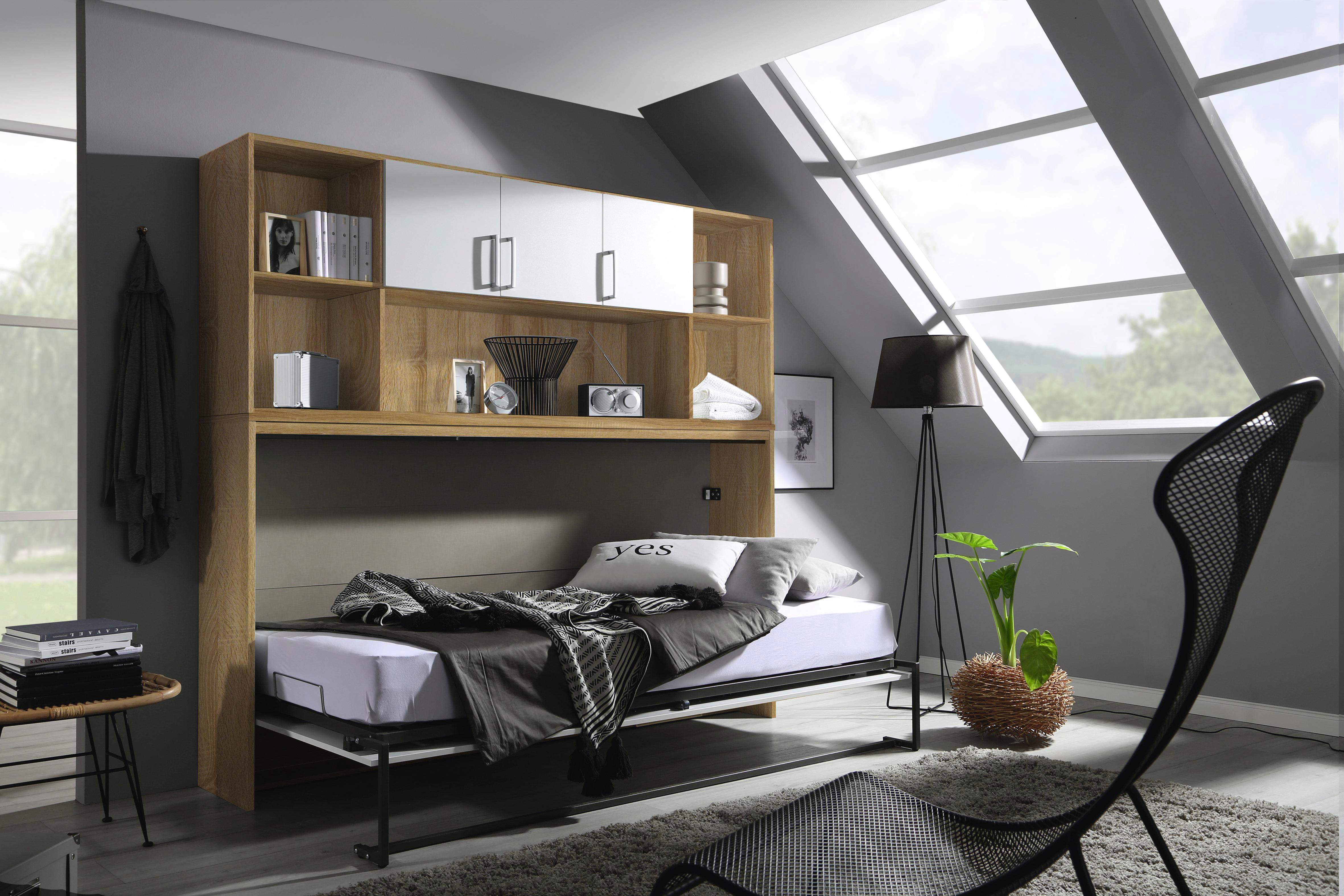 Bettüberbauregal Albero 214 cm Eiche/Weiß - Eichefarben/Weiß, KONVENTIONELL, Holzwerkstoff (214/82/40cm)