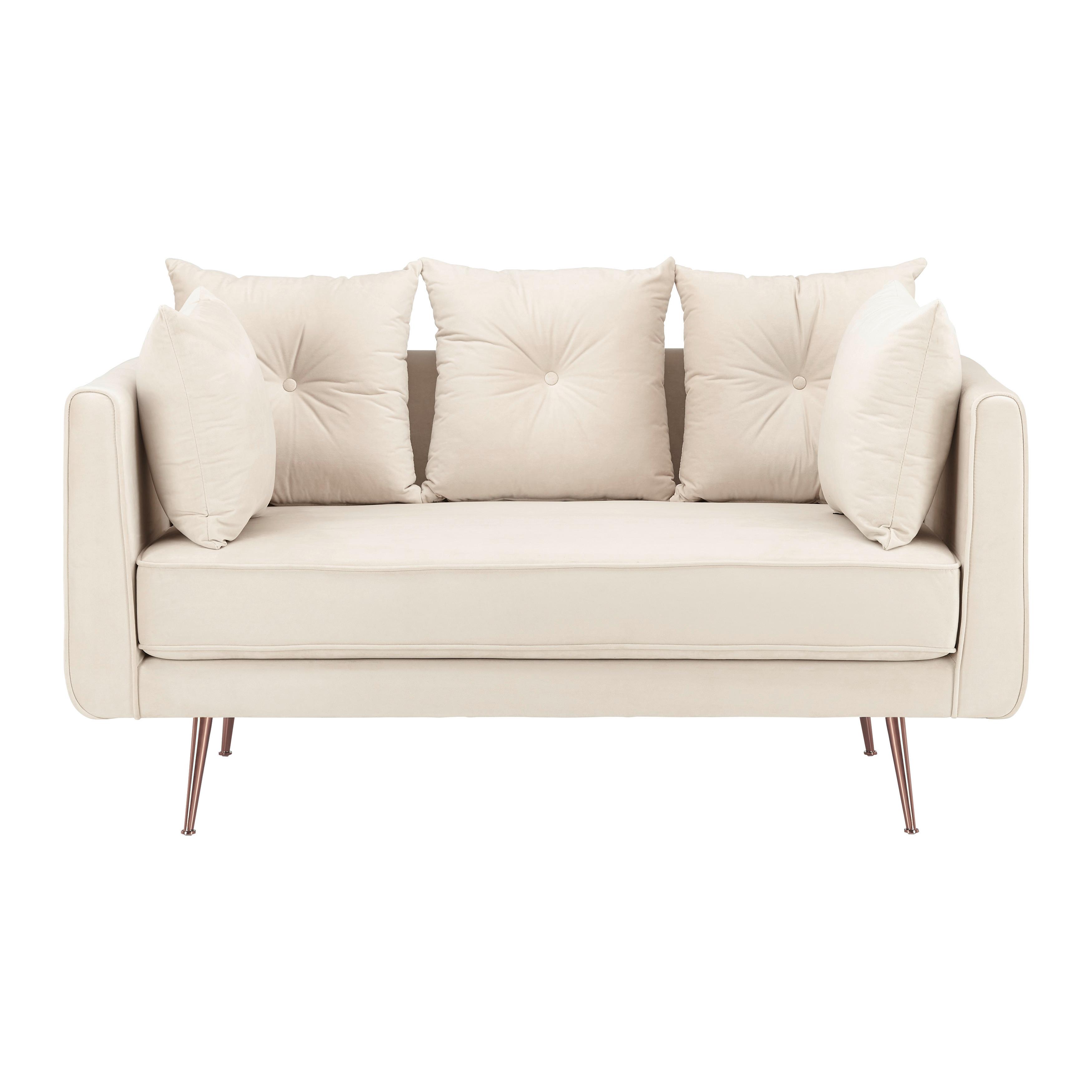 Dvoumístná pohovka LUIS, béžový samet - barva růžového zlata/béžová, Moderní, kov/dřevo (155/87/87cm) - Bessagi Home