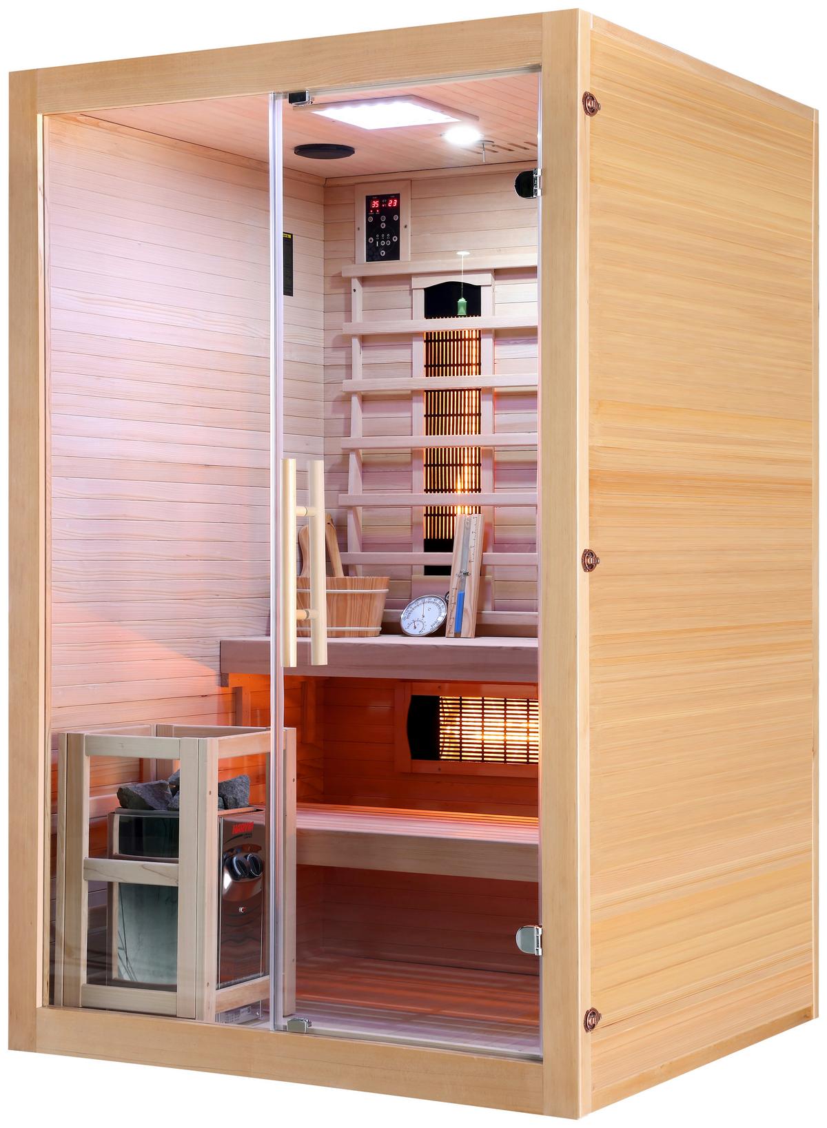 Infrarotkabine 2 Personen LxBxH: 130x120x200 cm - Naturfarben, Basics, Glas/Holz (130/120/200cm) - Sanotechnik
