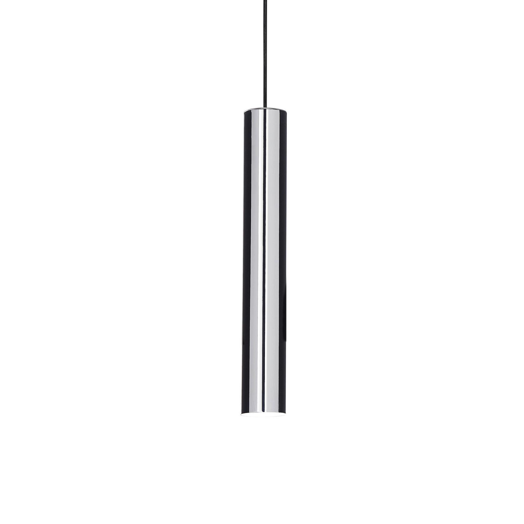 Hängeleuchte Look H: 56/140 cm 1-flammig Zylinderform - Chromfarben, KONVENTIONELL, Metall (6/66/240cm) - Ideal Lux