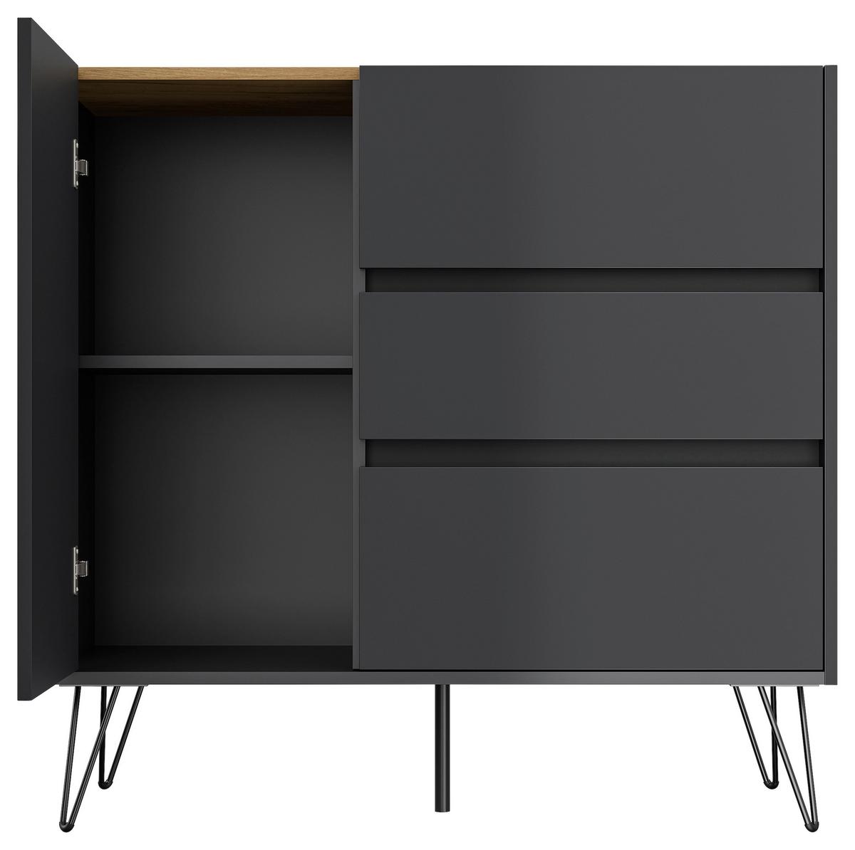 Sideboard Posseik Industrial Graphitfarben/Eichef. B: 99 cm - Eichefarben/Schwarz, Design, Holzwerkstoff (99/93,6/42cm) - P & B