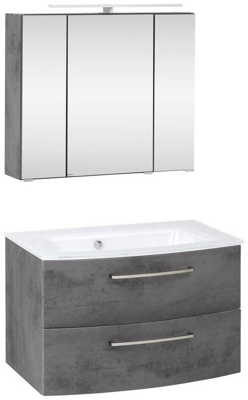 Badmöbel-Set 3-Tlg inkl. LED Stockholm 80cm Weiß - Weiß/Grau, KONVENTIONELL, Holzwerkstoff (80cm) - Held