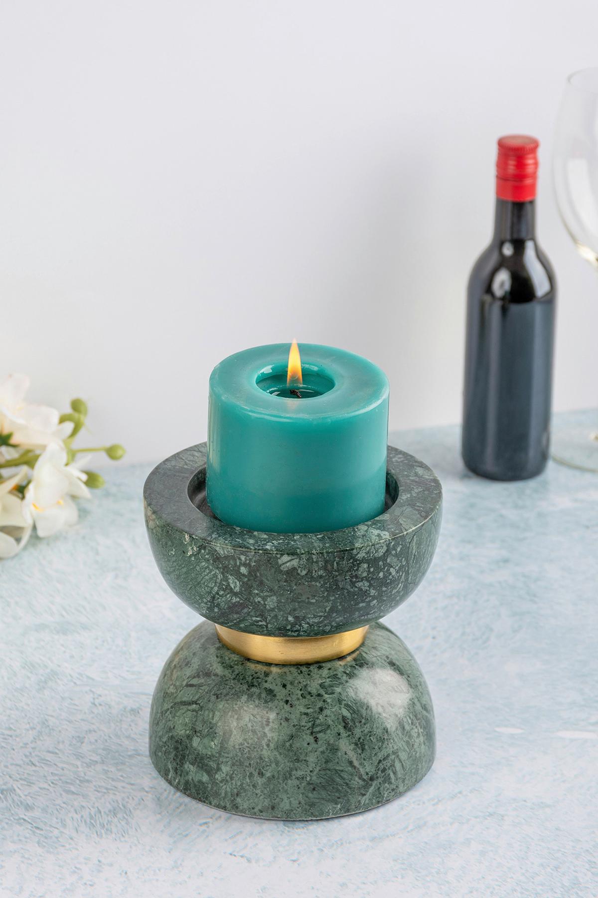 Kerzenhalter Sorin Grün/goldfarben 12,75x14 Cm - Goldfarben/Grün, Trend, Stein/Metall (12.75/14/14cm) - Kayoom