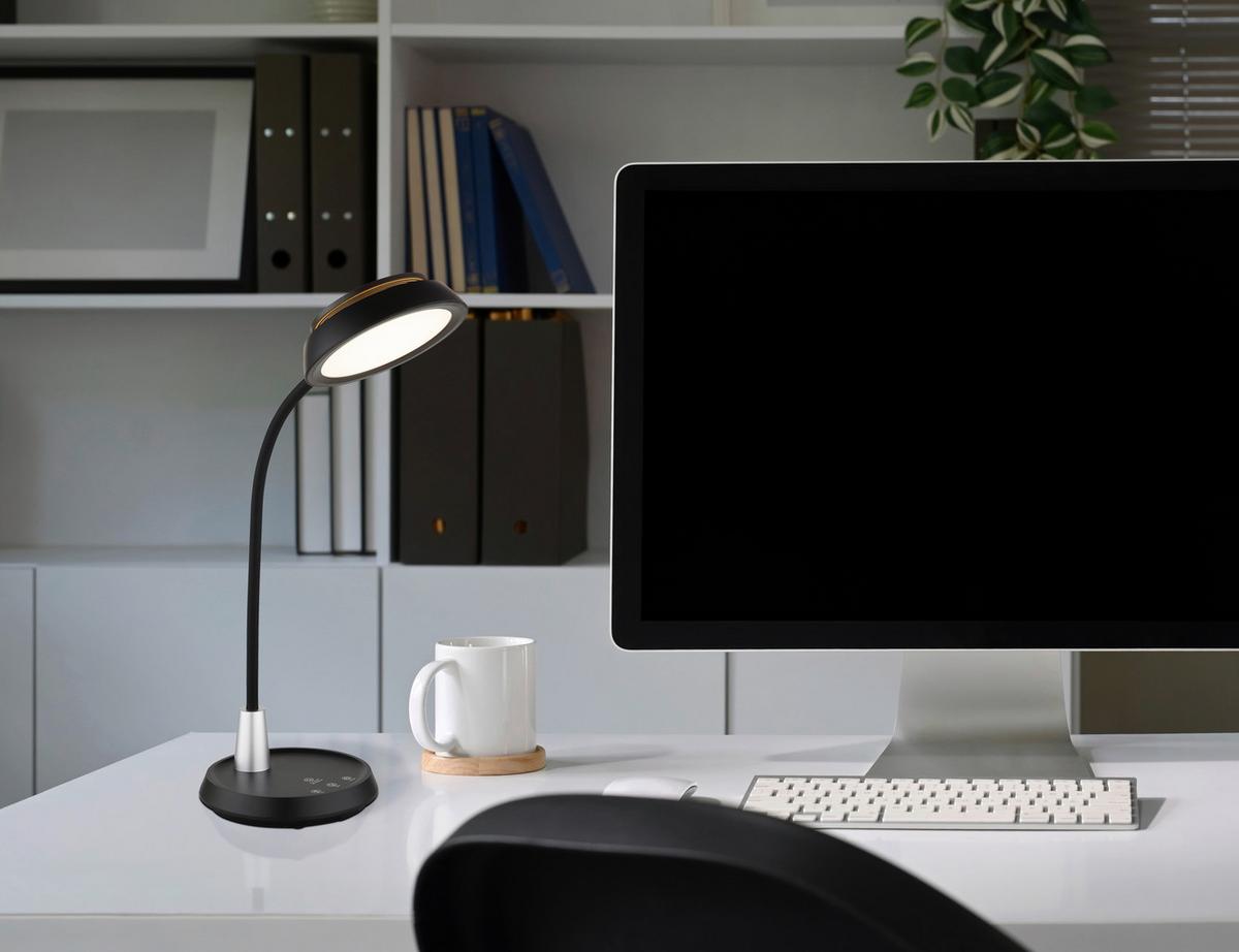 Led-tischleuchte Memory-Funktion - Silberfarben/Schwarz, Design, Kunststoff (30,6/17,2/44,8cm) - Globo