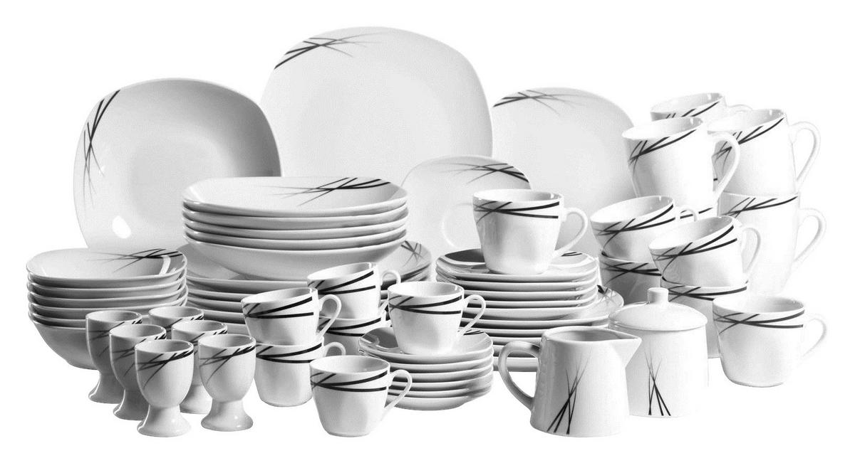 Kombiservice Linea Nera 62-teilig Weiß - Schwarz/Weiß, Basics, Keramik - Mäser