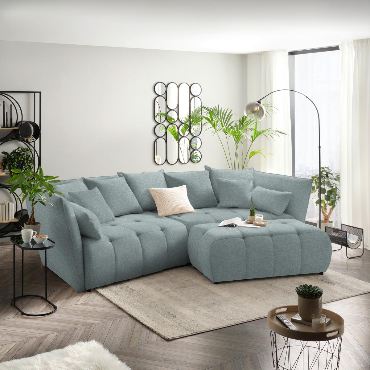 Boxspringová pohovka SOFI, světle modrá - černá/světle modrá, Moderní, textil (294/93/152cm) - Premium Living