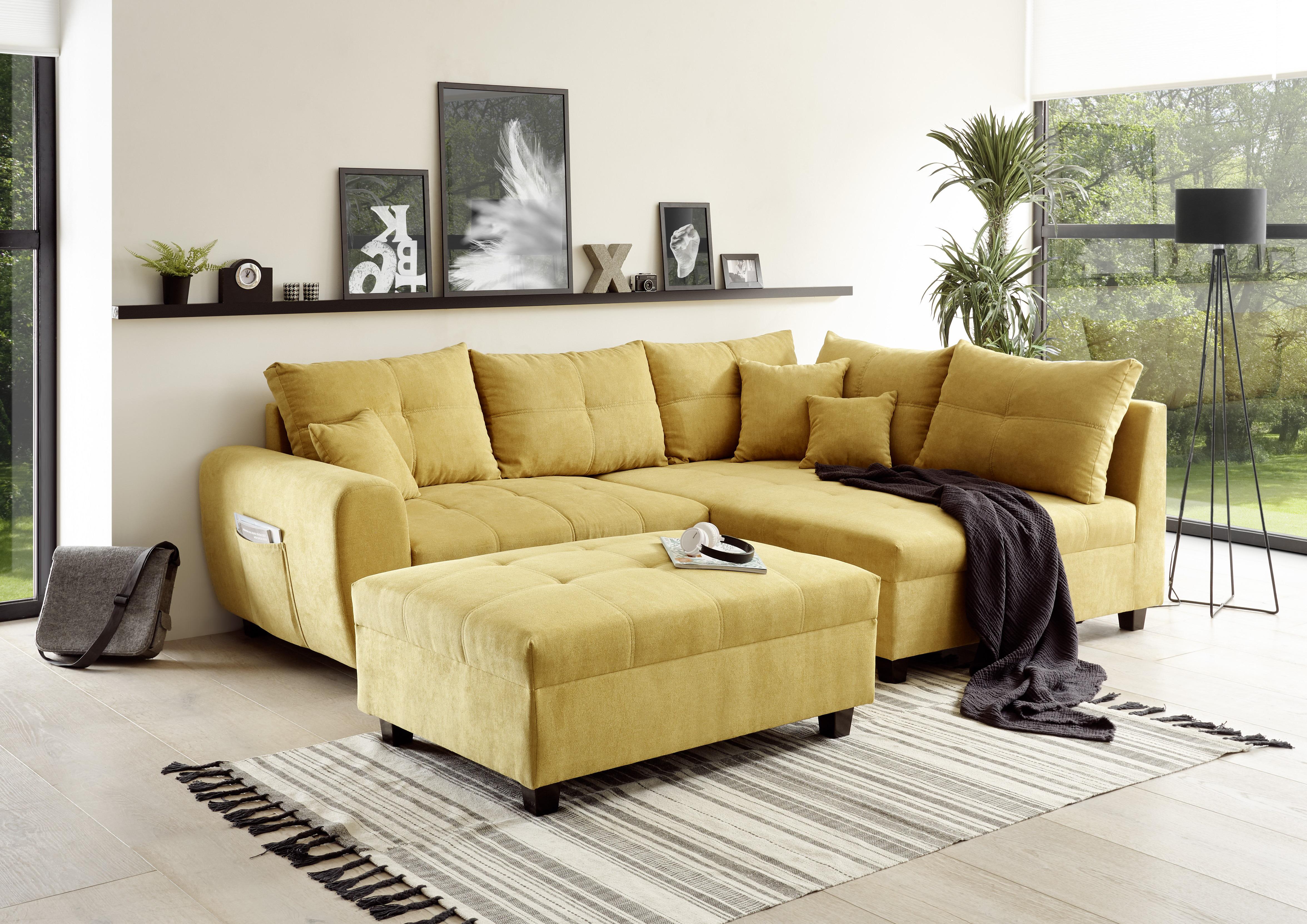 Ecksofa Inkl. Kissen Und Hocker Lea, Polyester-Nylon - Gelb/Schwarz, Basics, Holzwerkstoff/Textil (248/176cm) - MID.YOU