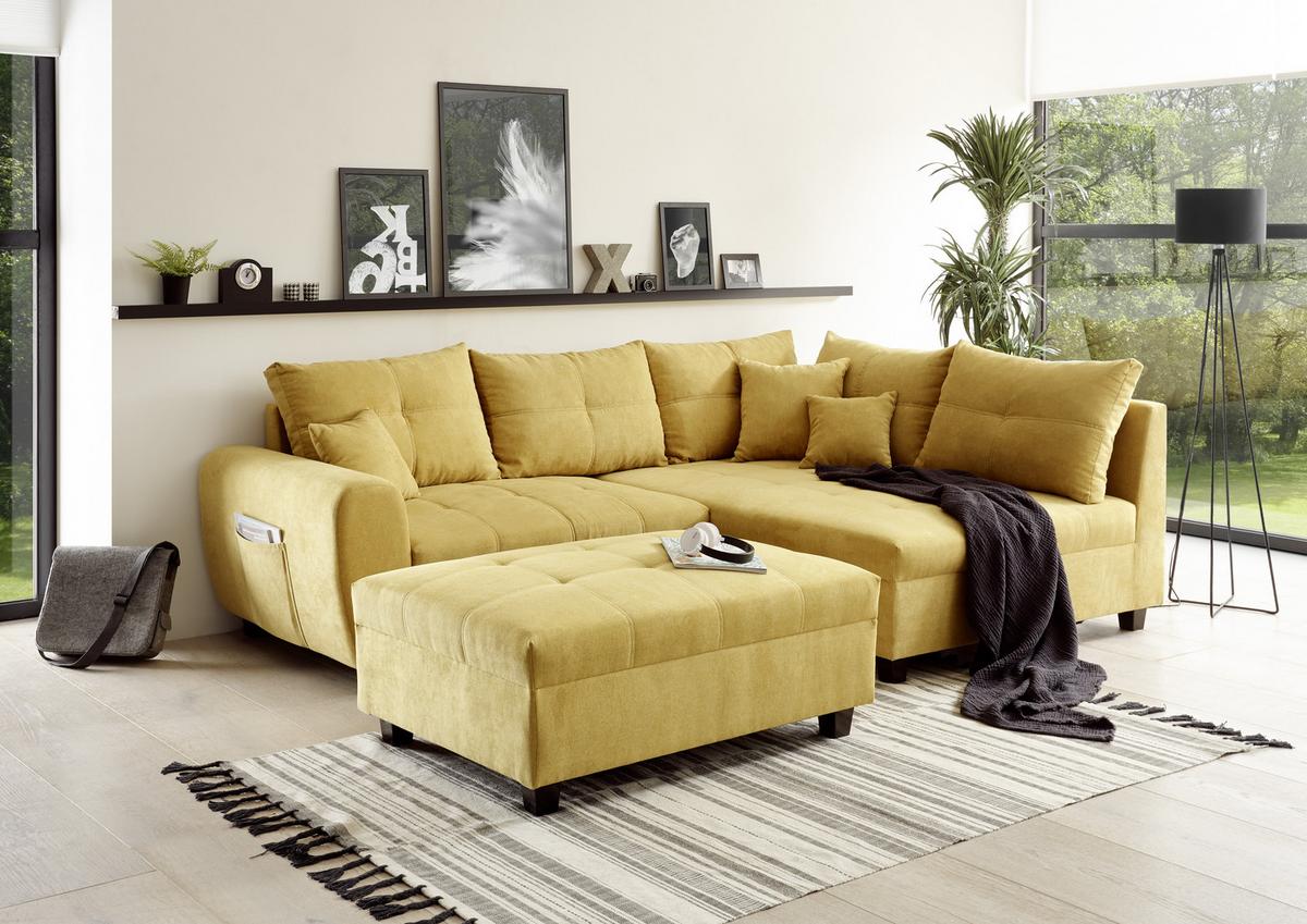 Ecksofa Inkl. Kissen Und Hocker Lea, Polyester-Nylon - Gelb/Schwarz, Basics, Holzwerkstoff/Textil (248/176cm) - MID.YOU